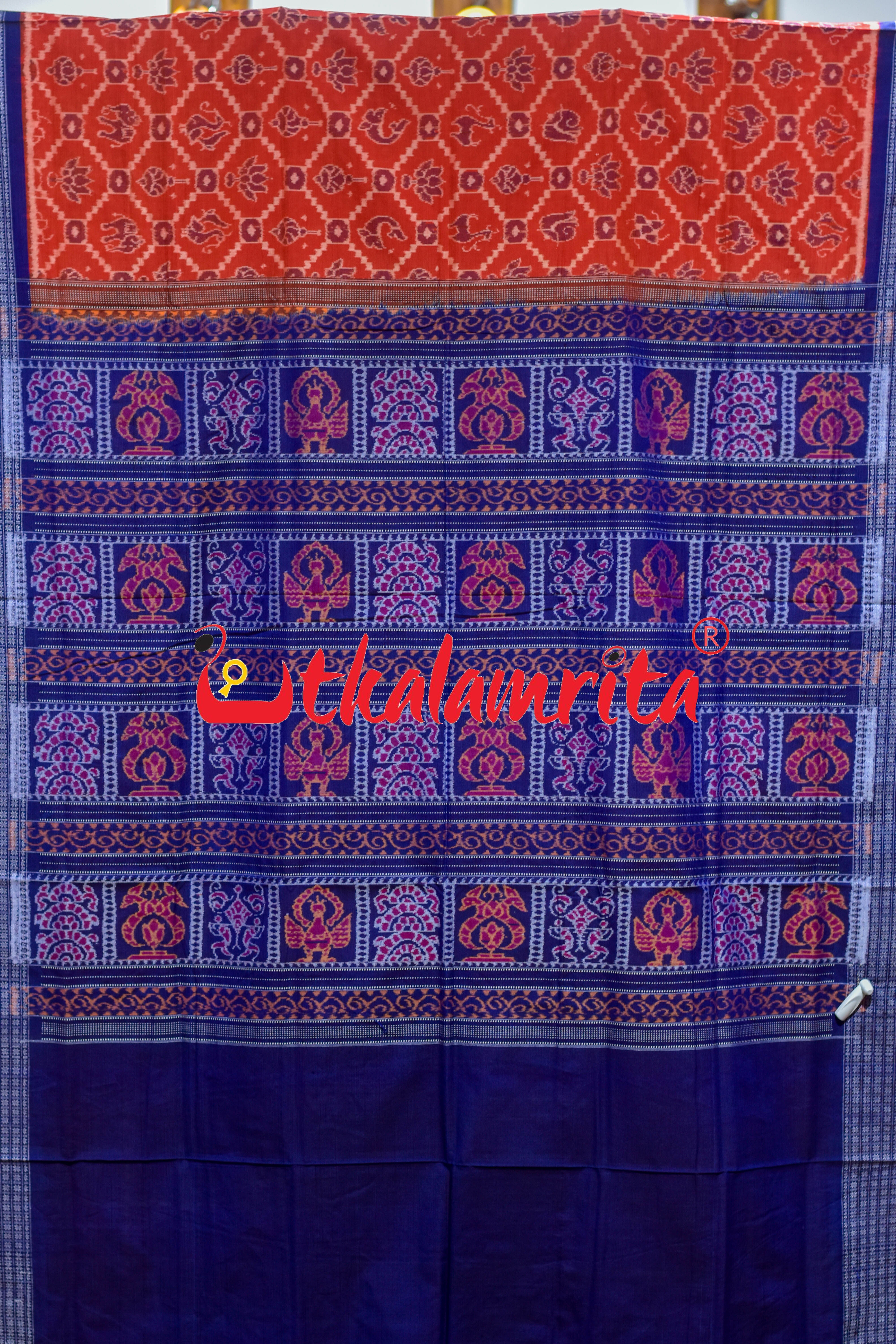Sankha Padma Rust Blue Sambalpuri Cotton Saree