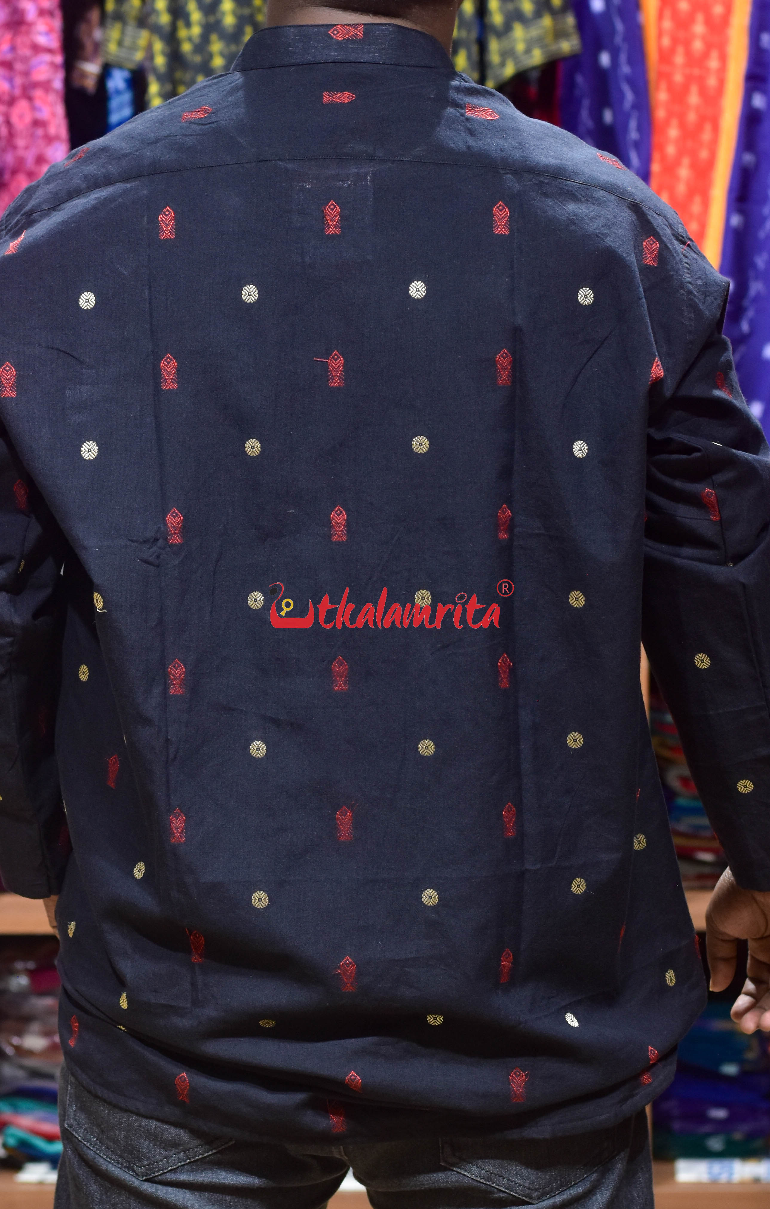 Black Red Fish Buti (Men's Short Kurta)