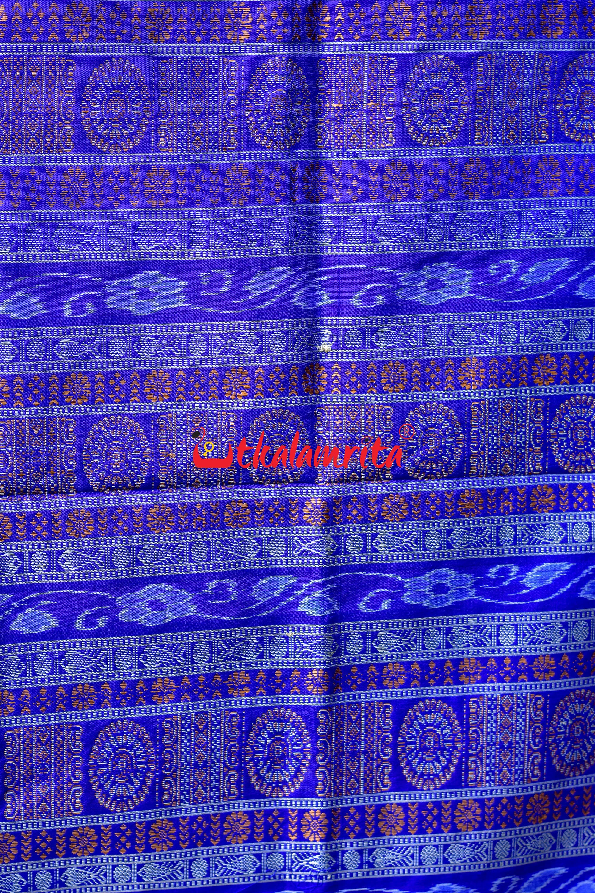 Plain Kumbha Yellow Blue Sambalpuri Silk