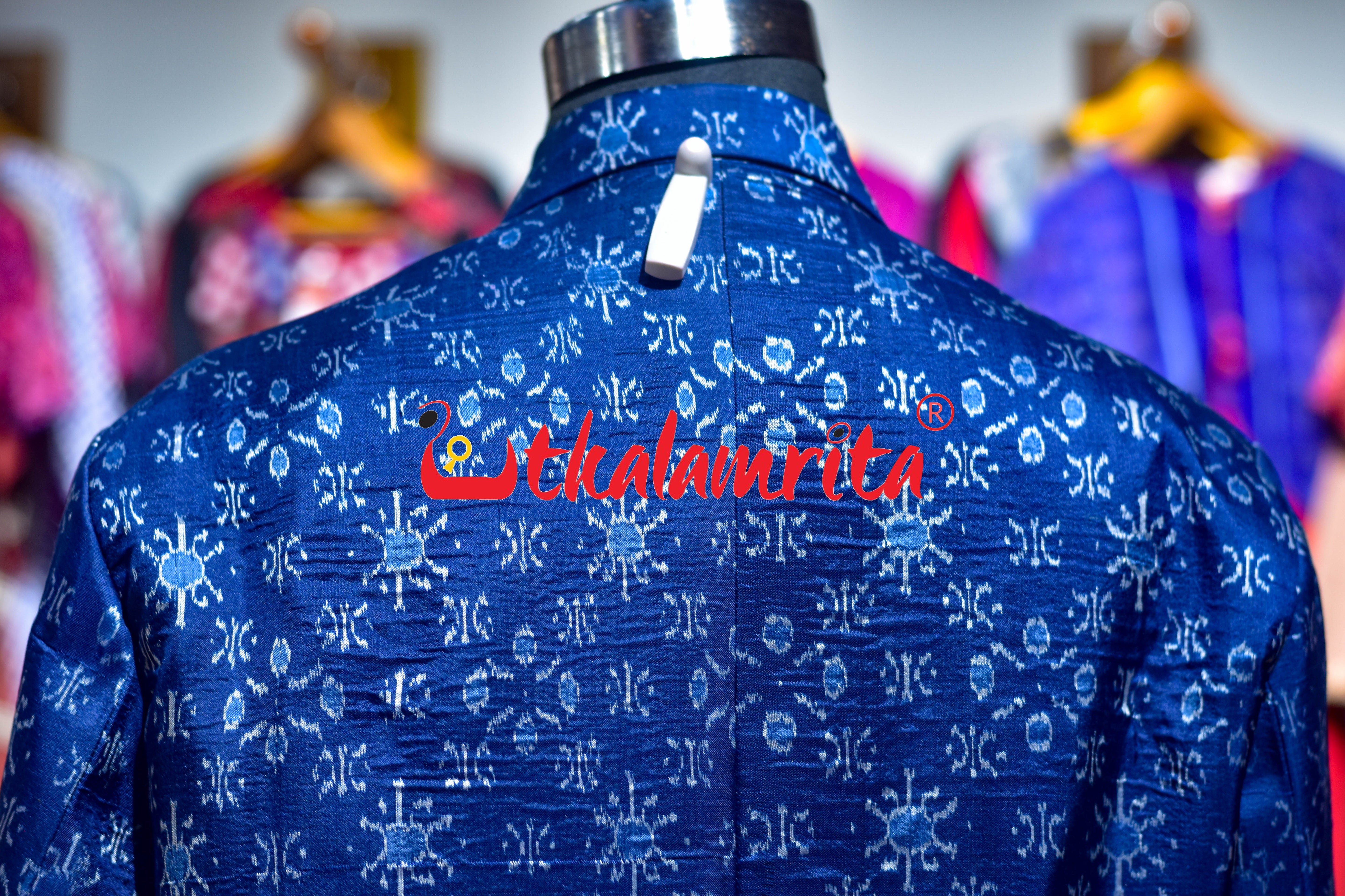 Royal Blue Star Flower Sambalpuri Silk Long (Ladies' Blazer)