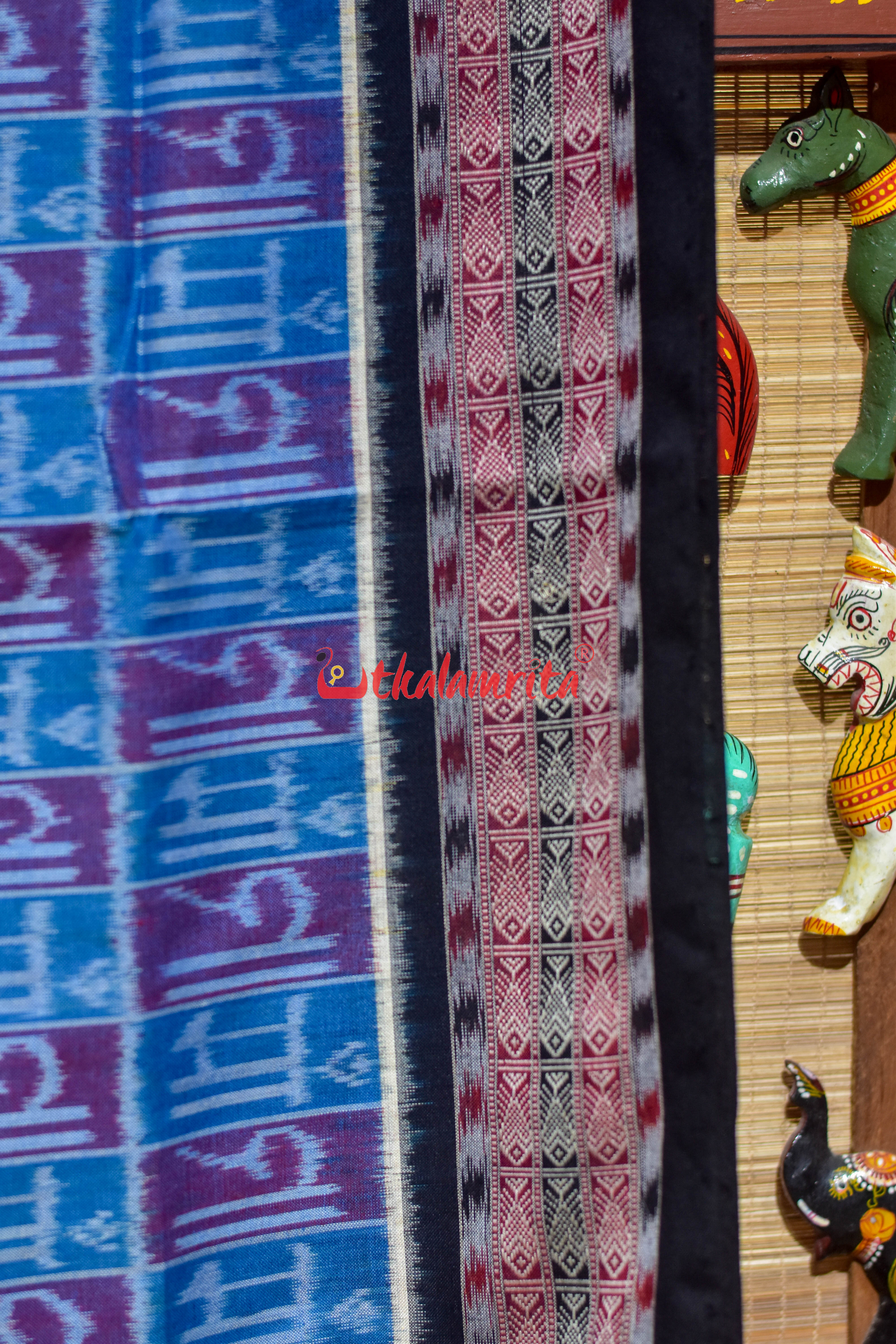 Teal Blue Red Maa Sambalpuri Cotton Saree