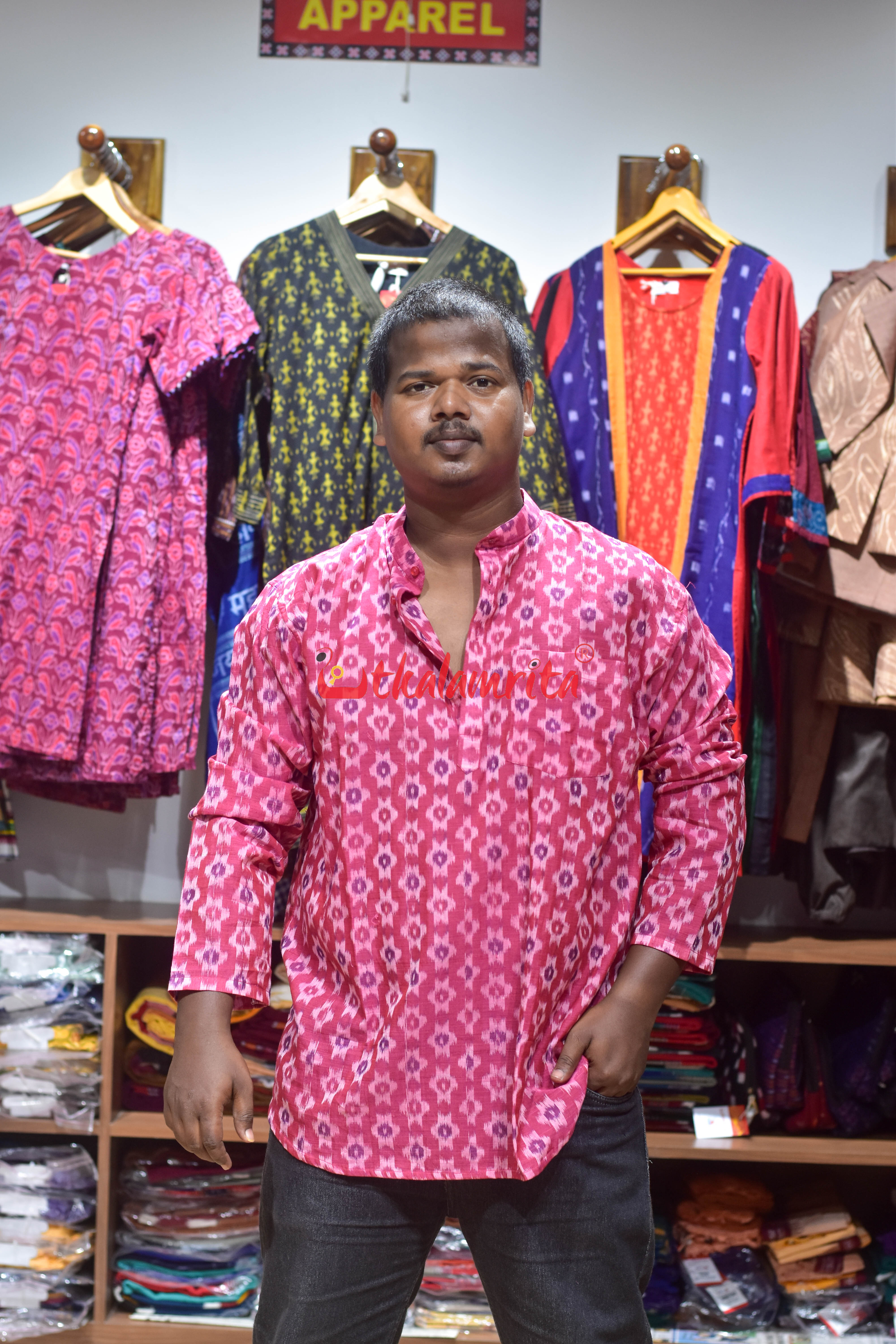 Pink Multi Star (Men's Short Kurta)