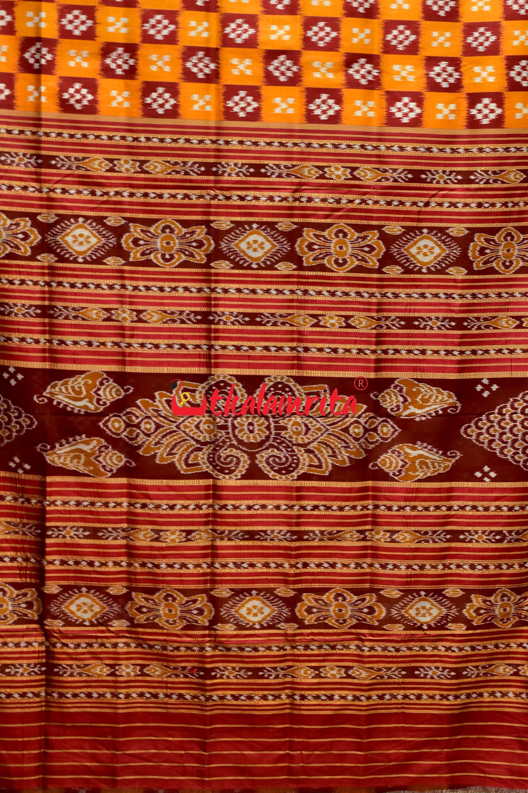 Mustard Maroon Body Pasapali Khandua Silk Saree