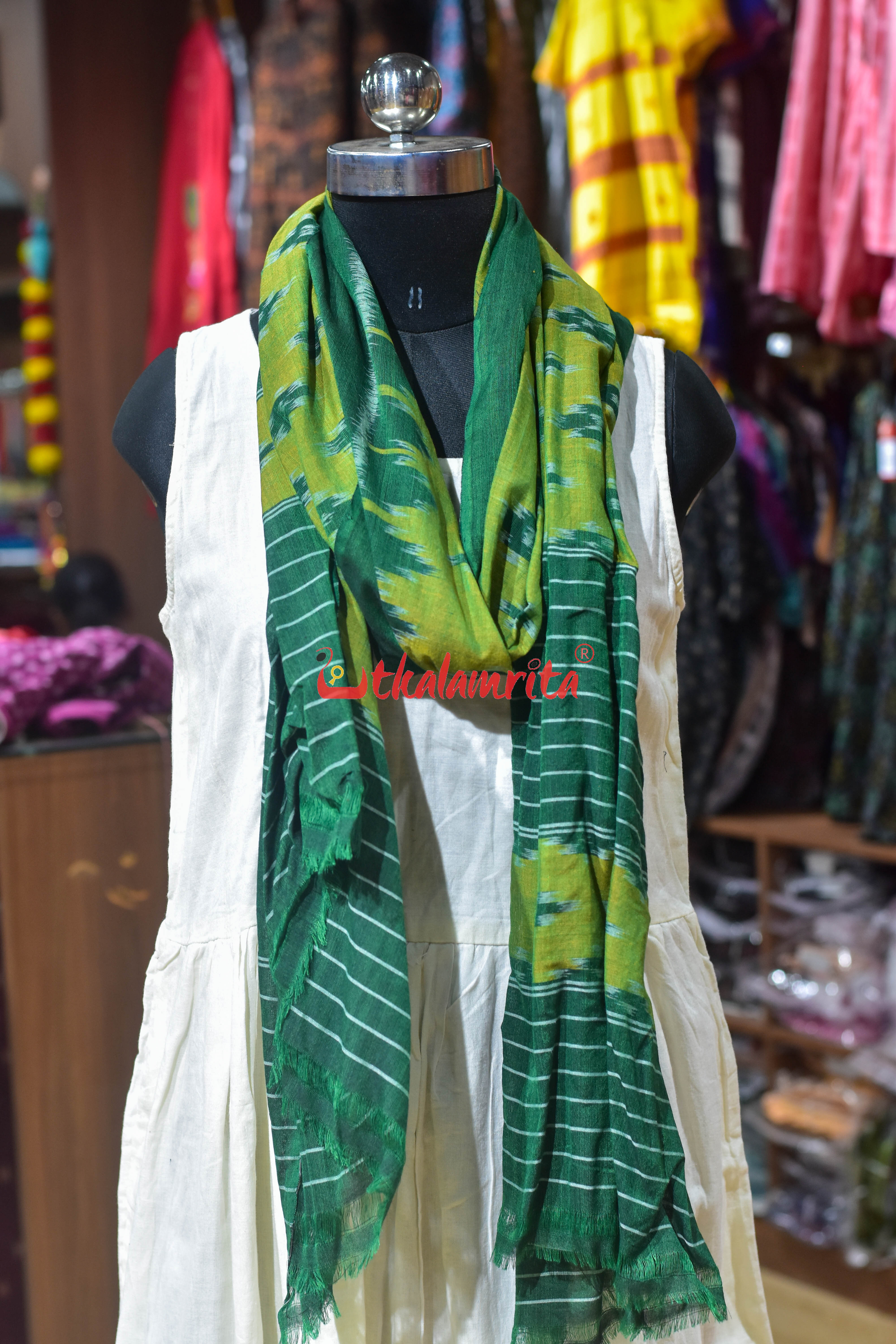 Lemon Green Body Bandha Khandua Cotton (Dupatta)