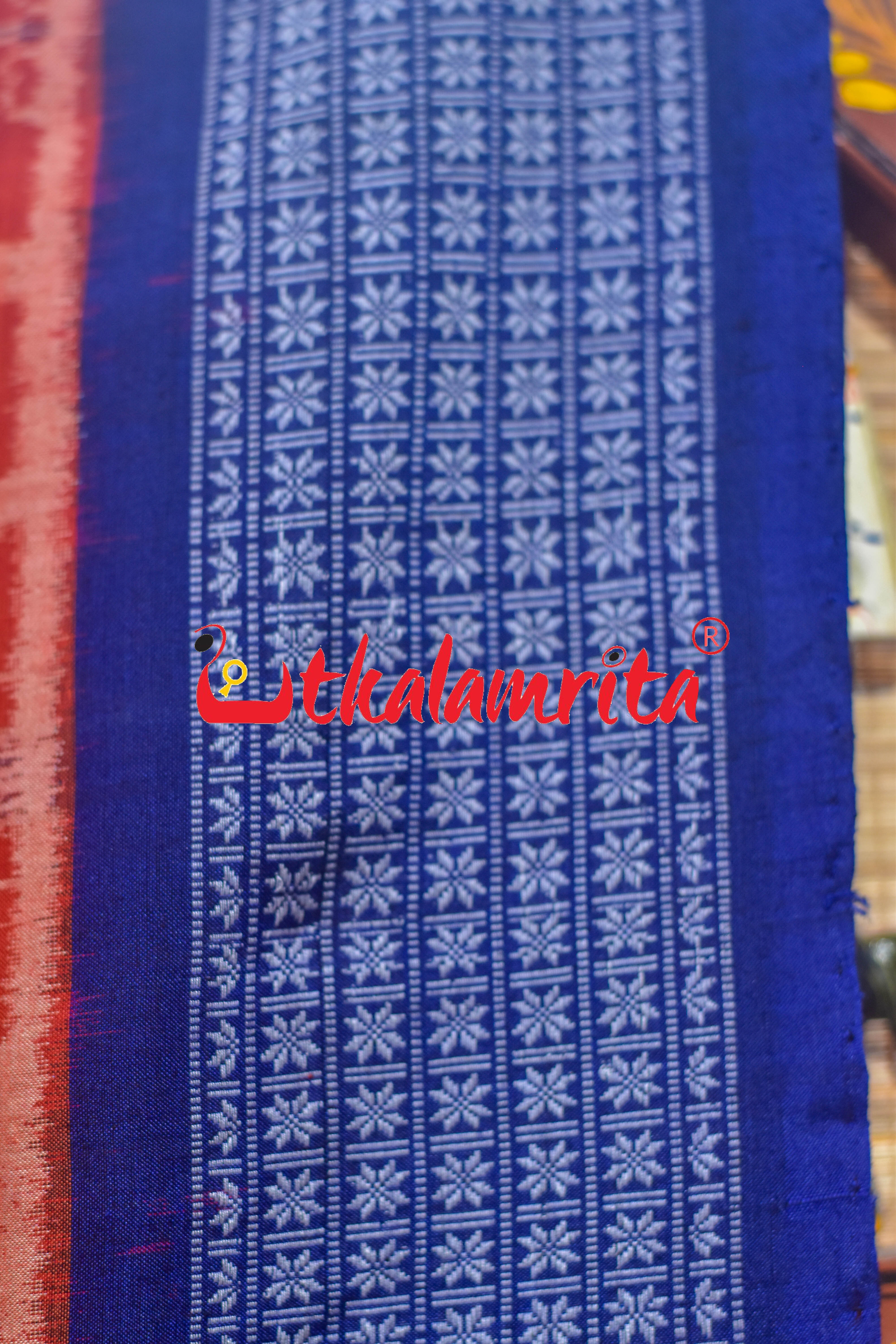 Sankha Padma Rust Blue Sambalpuri Cotton Saree