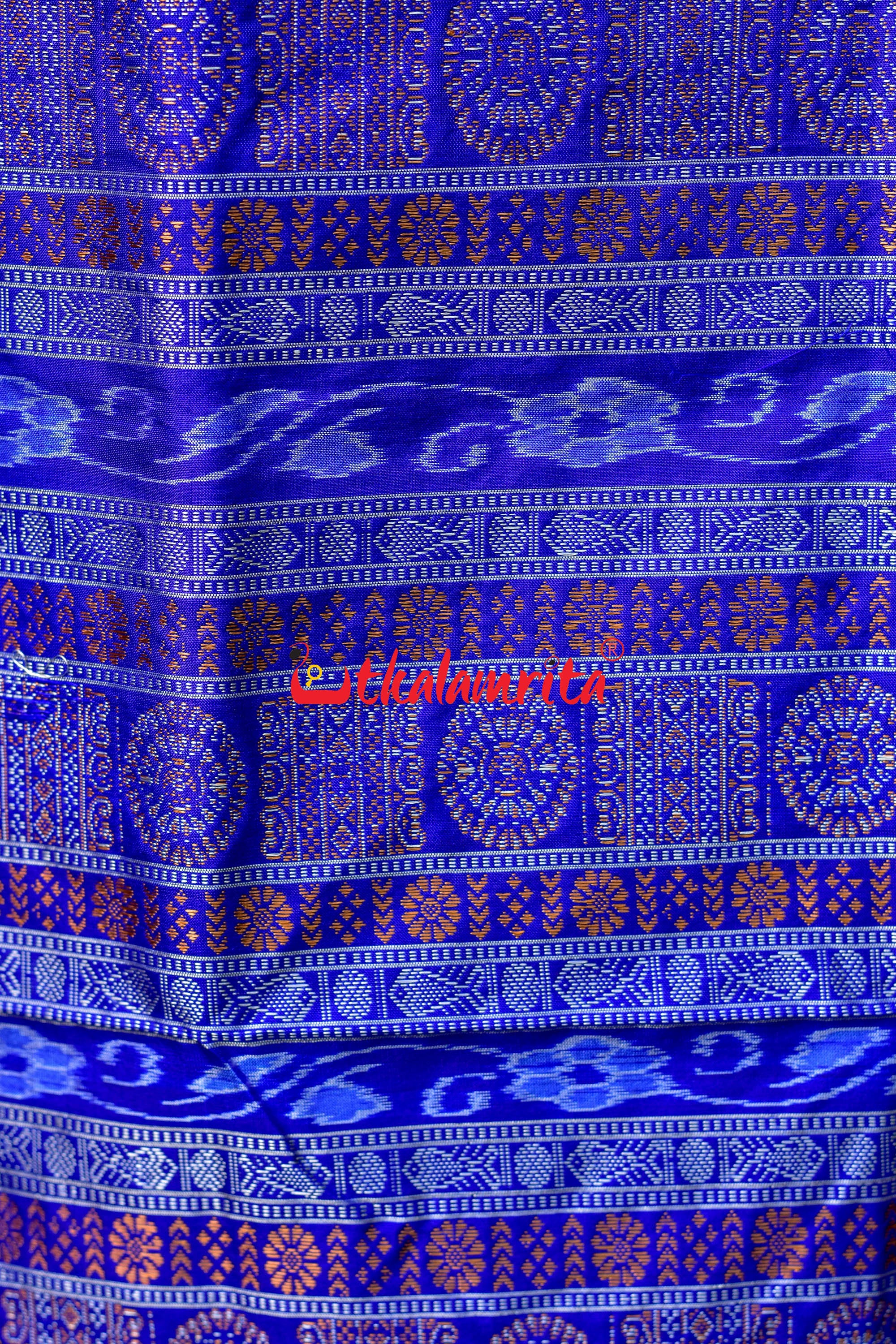 Plain Kumbha Yellow Blue Sambalpuri Silk