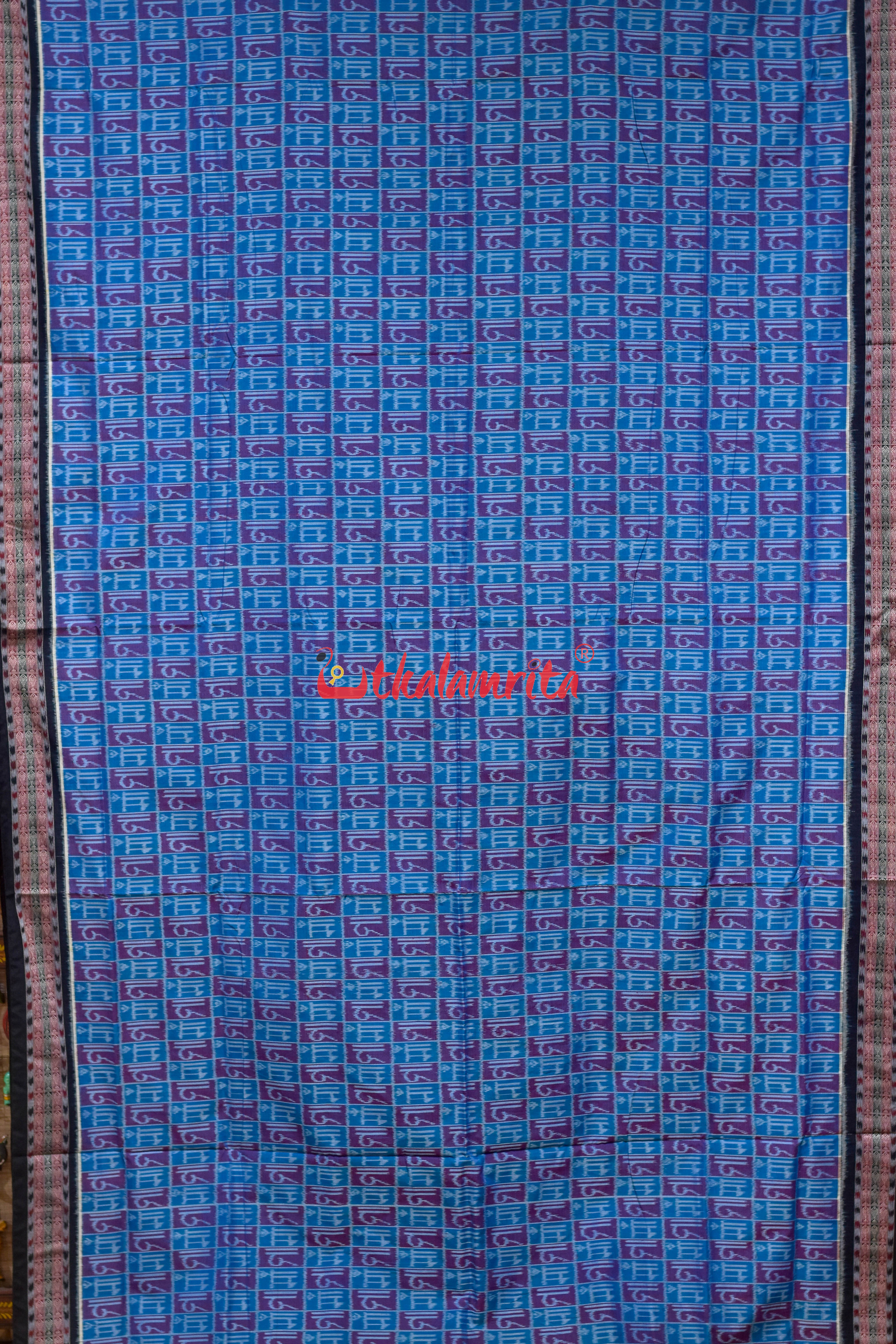 Teal Blue Red Maa Sambalpuri Cotton Saree