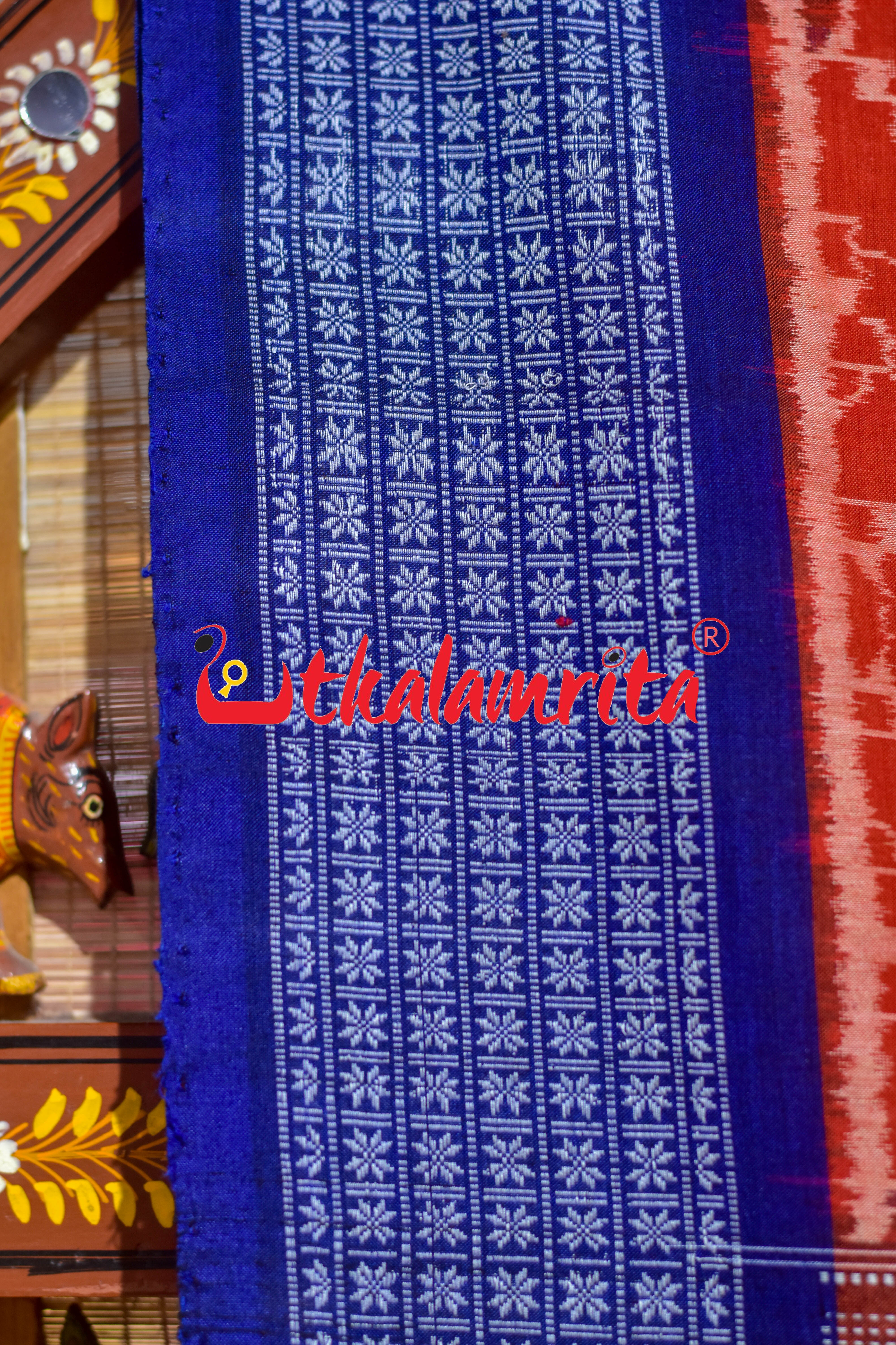 Sankha Padma Rust Blue Sambalpuri Cotton Saree