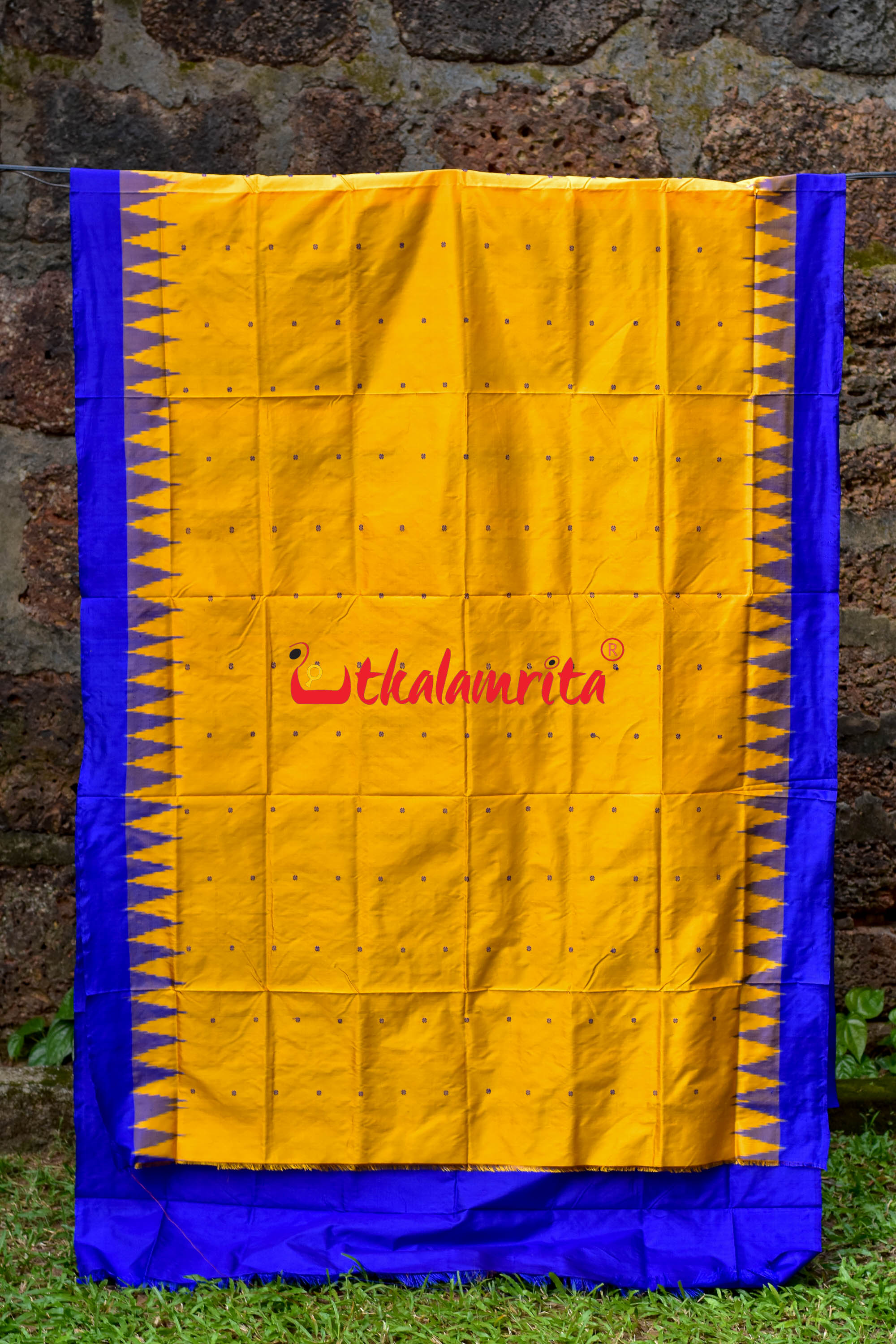 Plain Kumbha Yellow Blue Sambalpuri Silk