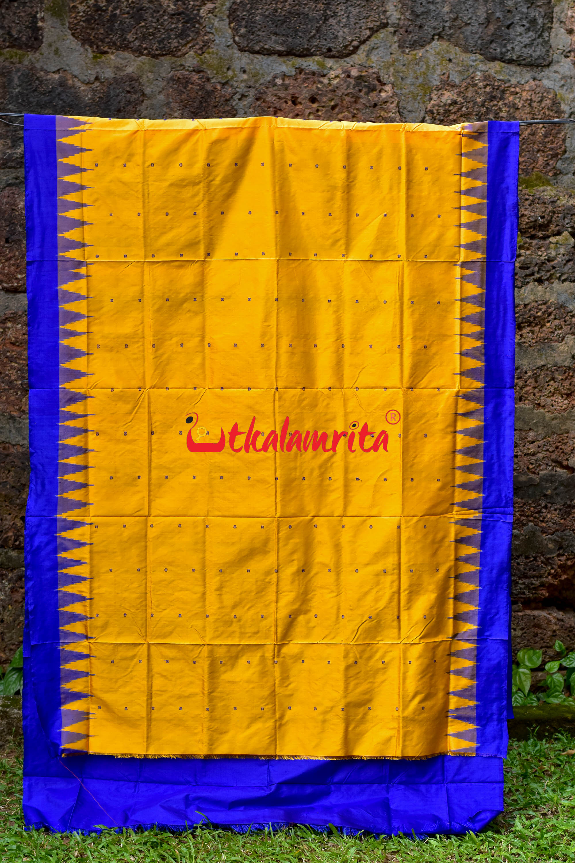 Plain Kumbha Yellow Blue Sambalpuri Silk