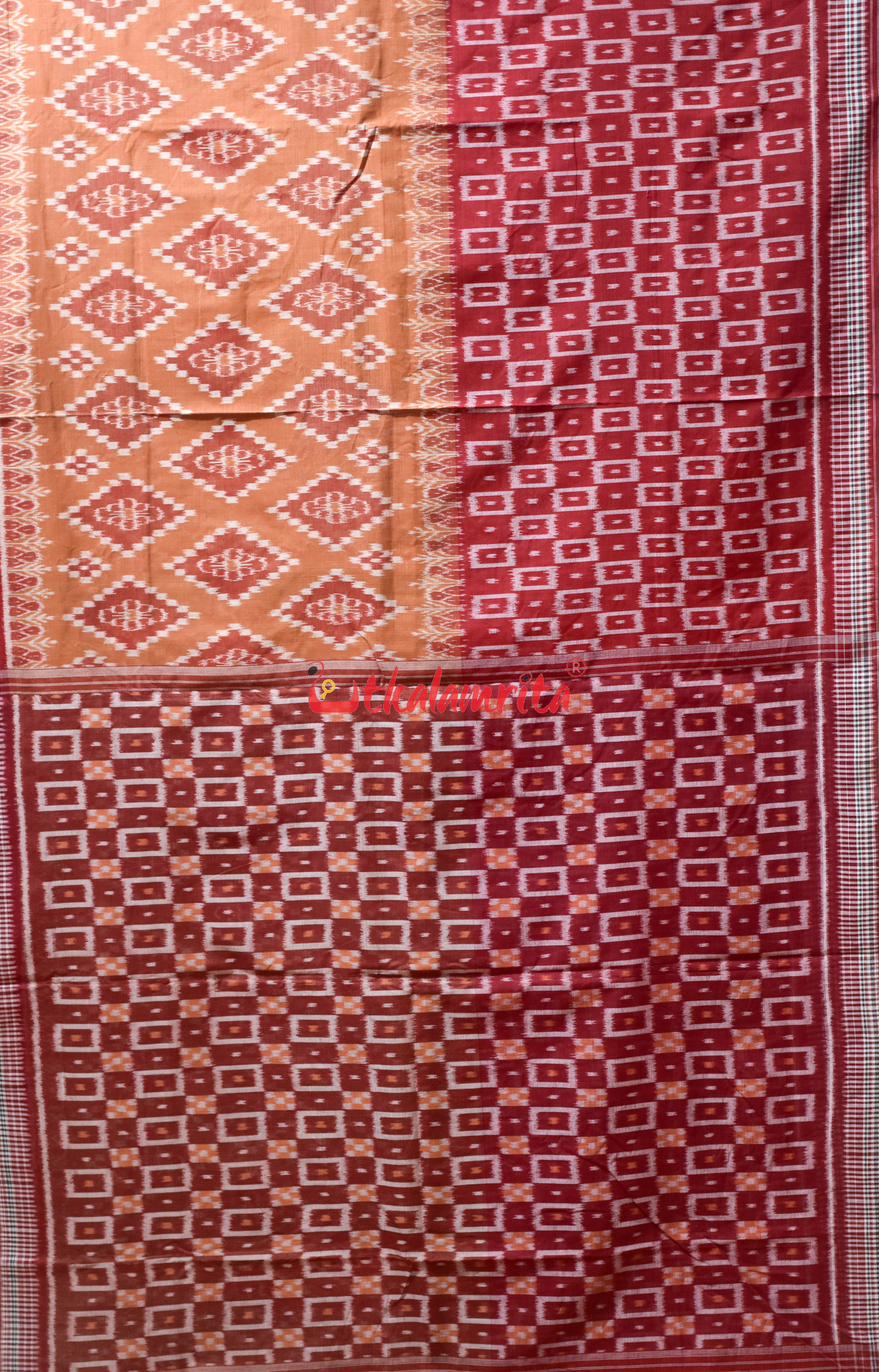 Half Half Rust Body Bandha Khandua Cotton Saree