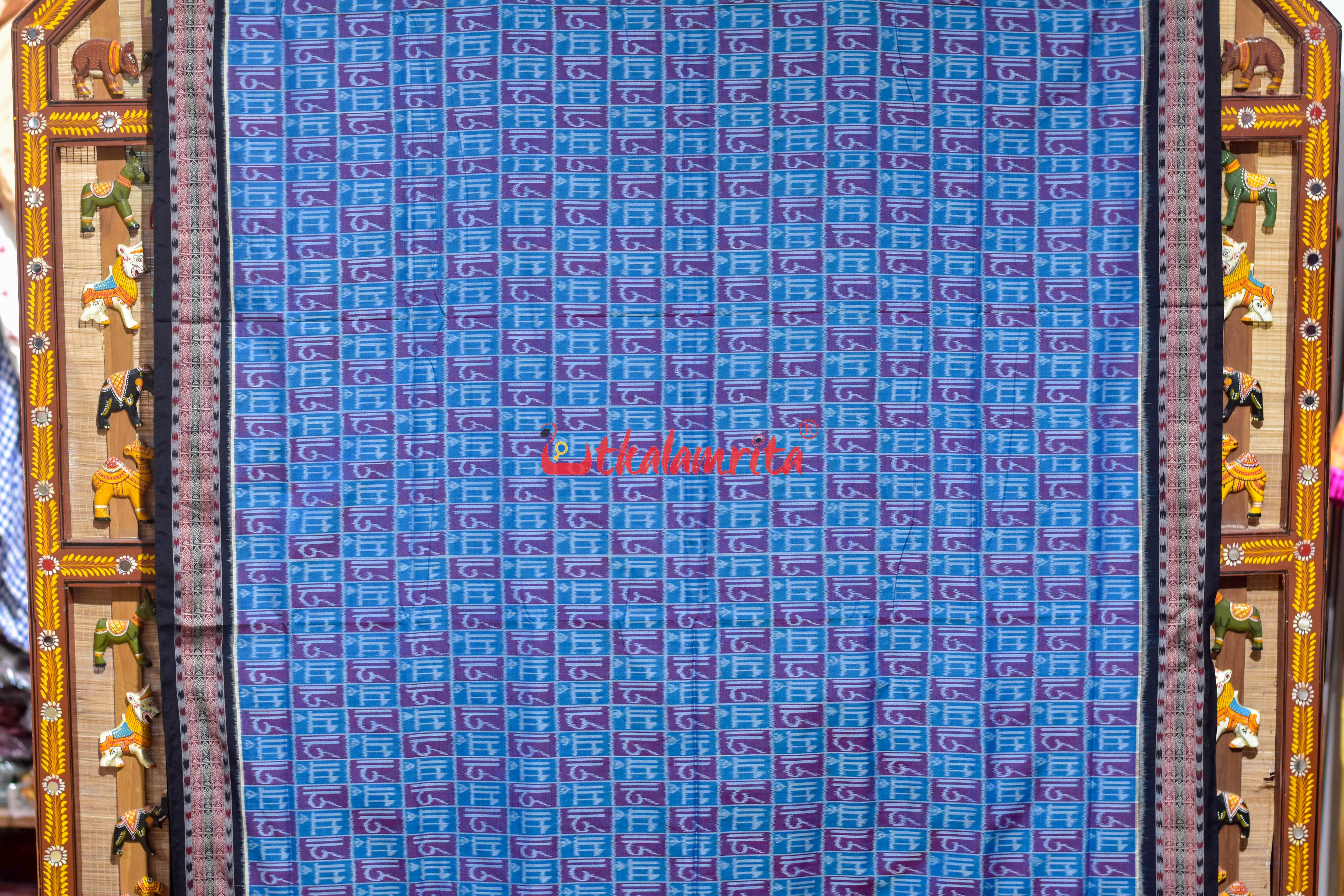 Teal Blue Red Maa Sambalpuri Cotton Saree