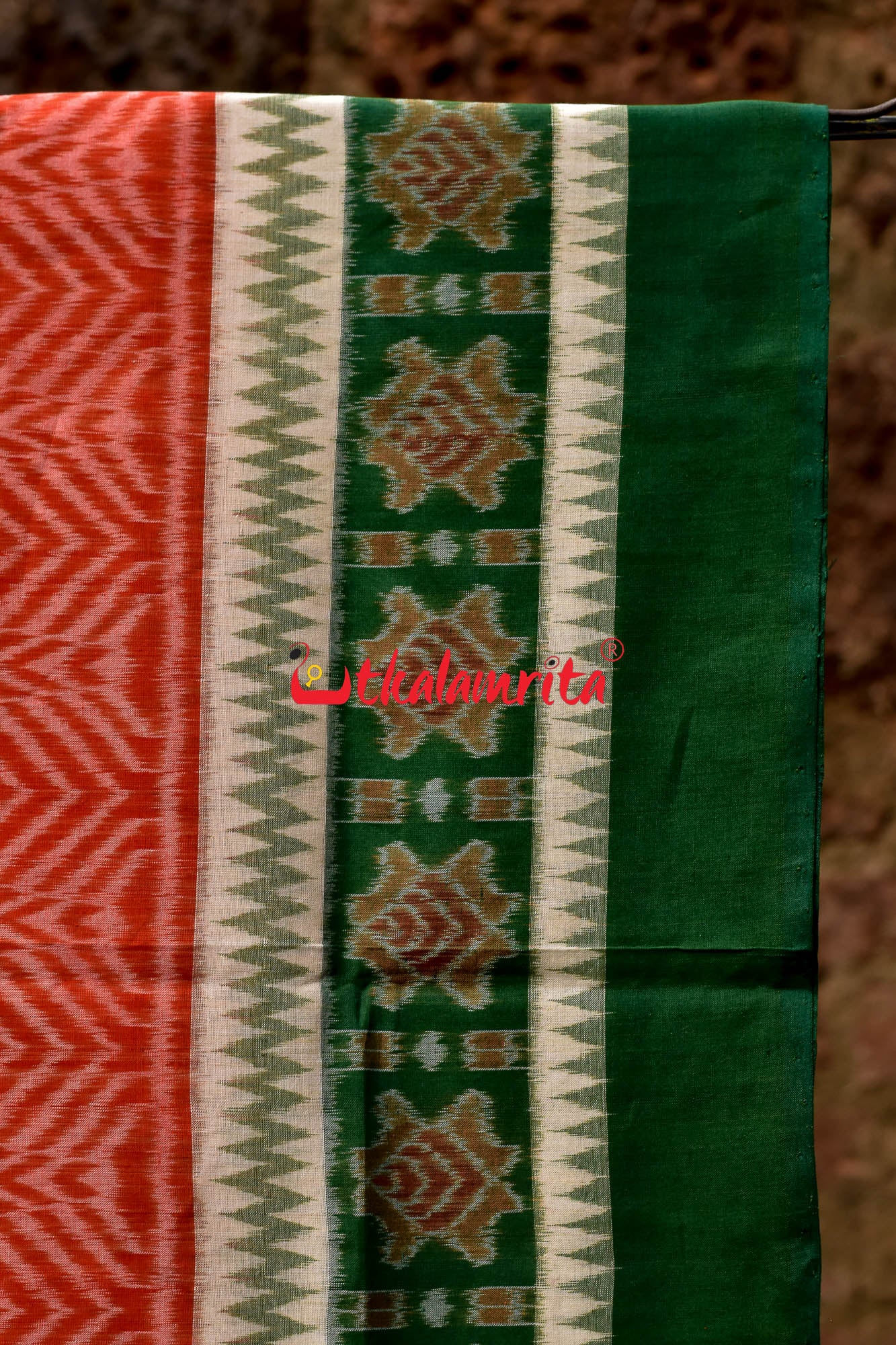 3D Border Orange Green Sambalpuri Cotton