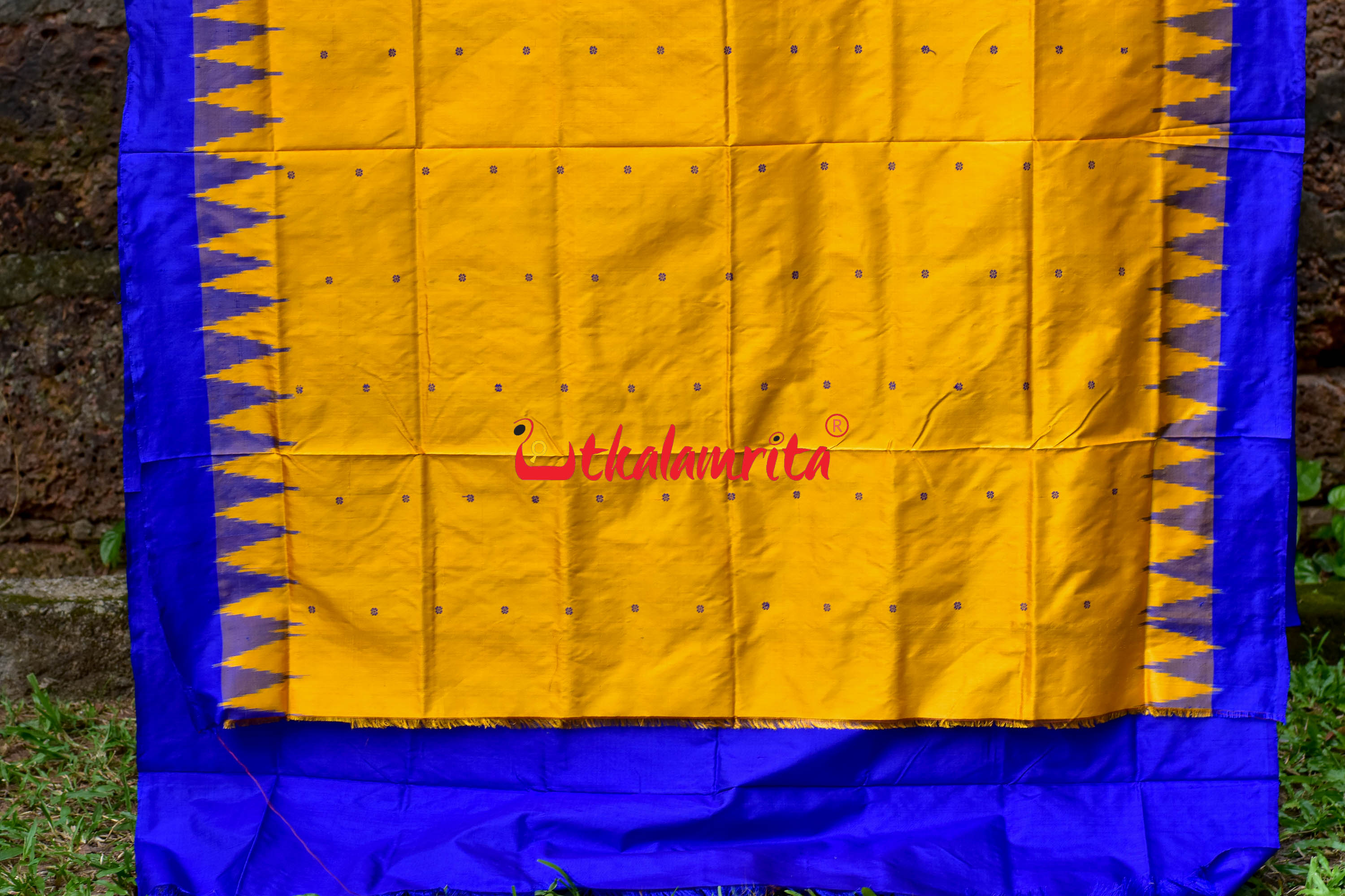 Plain Kumbha Yellow Blue Sambalpuri Silk