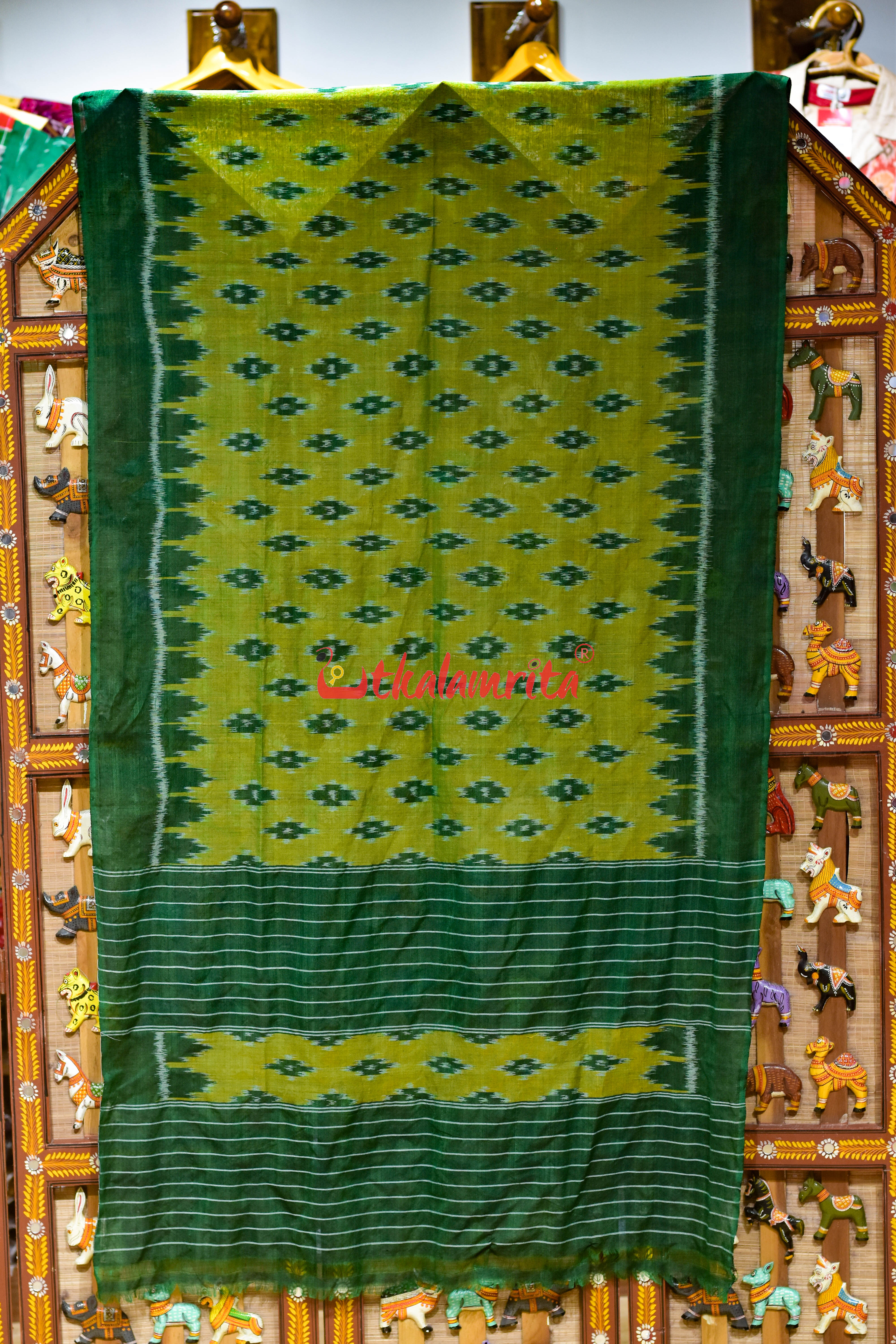 Lemon Green Body Bandha Khandua Cotton (Dupatta)