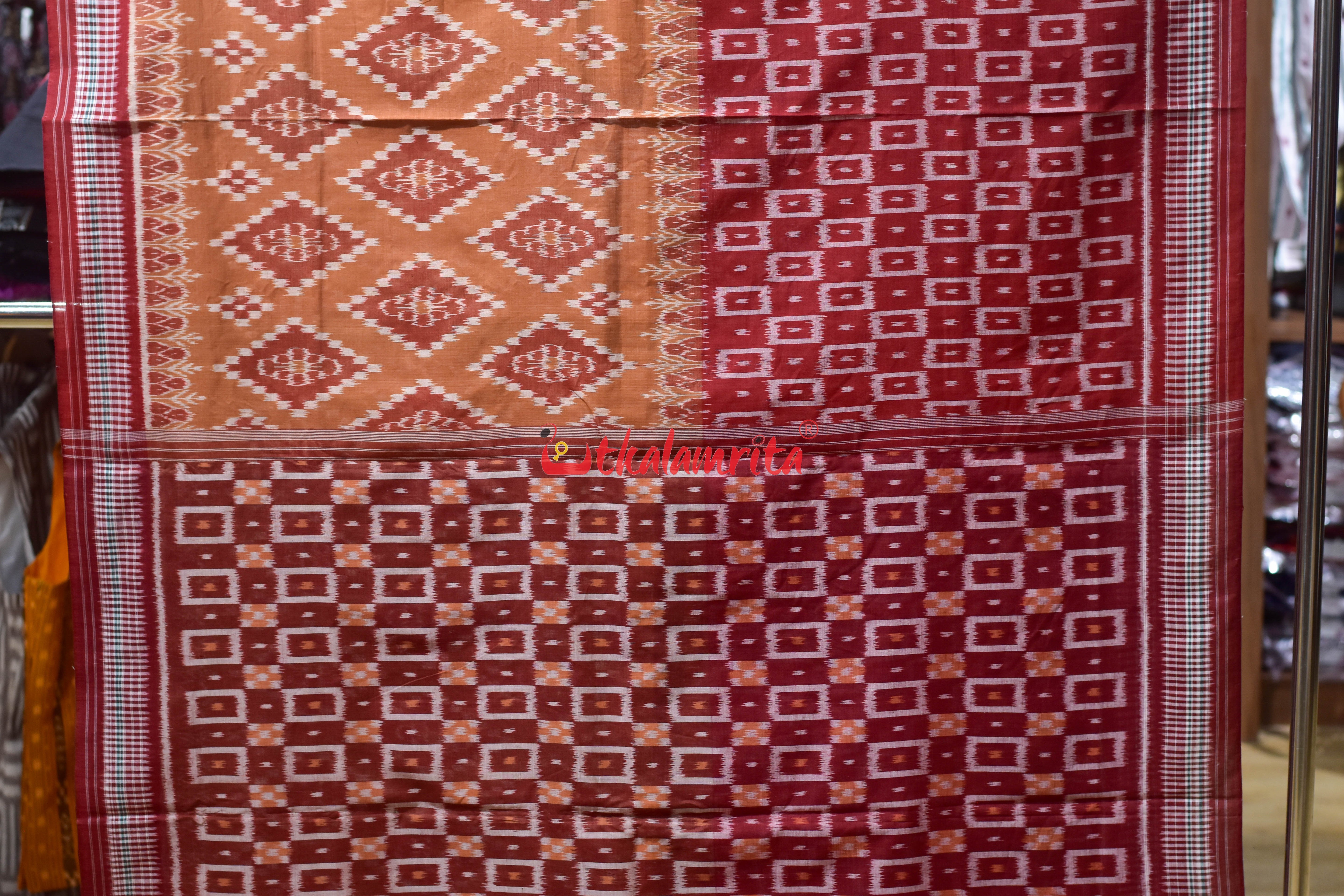 Half Half Rust Body Bandha Khandua Cotton Saree