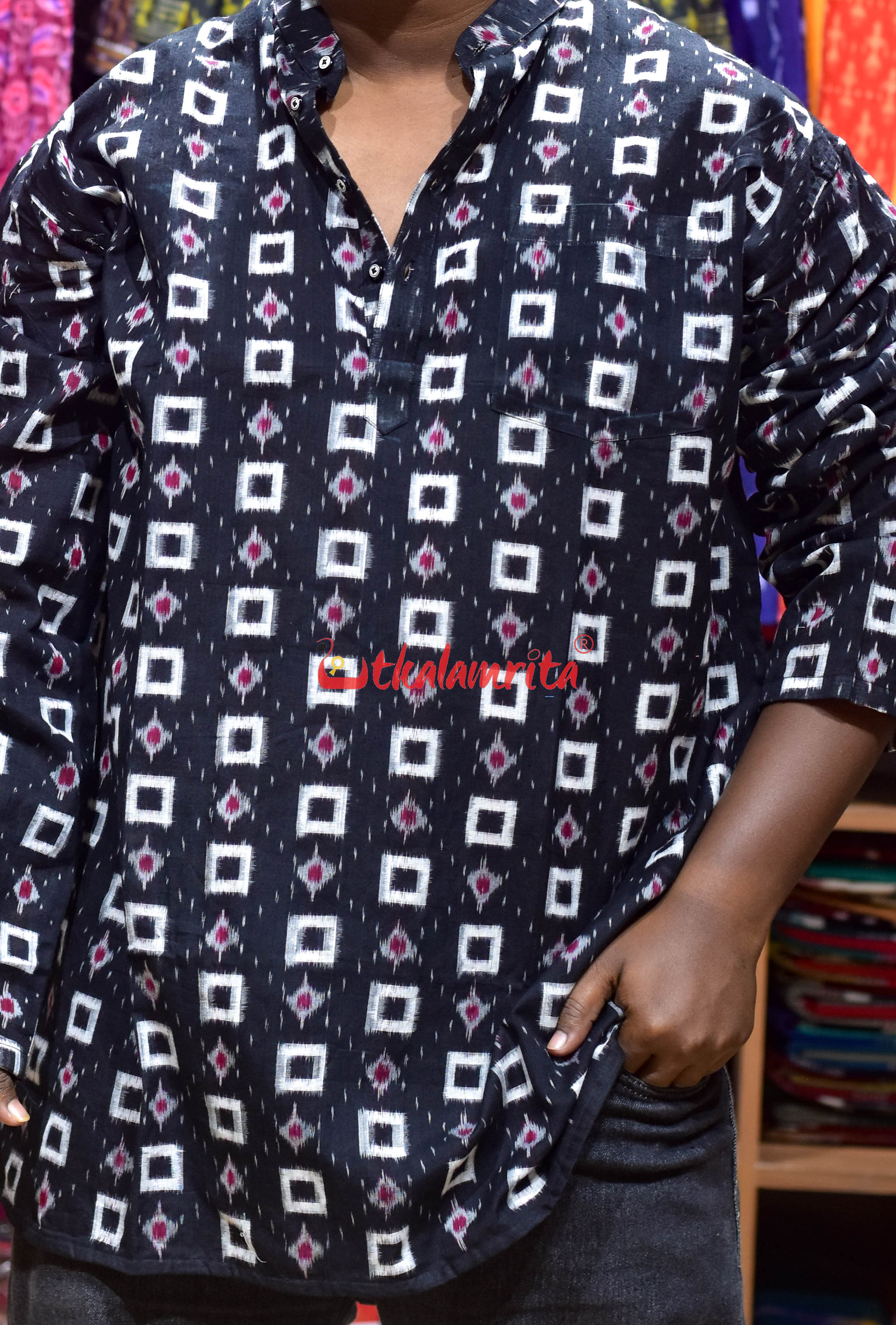 Black White Dots Kothi (Men's Short Kurta)