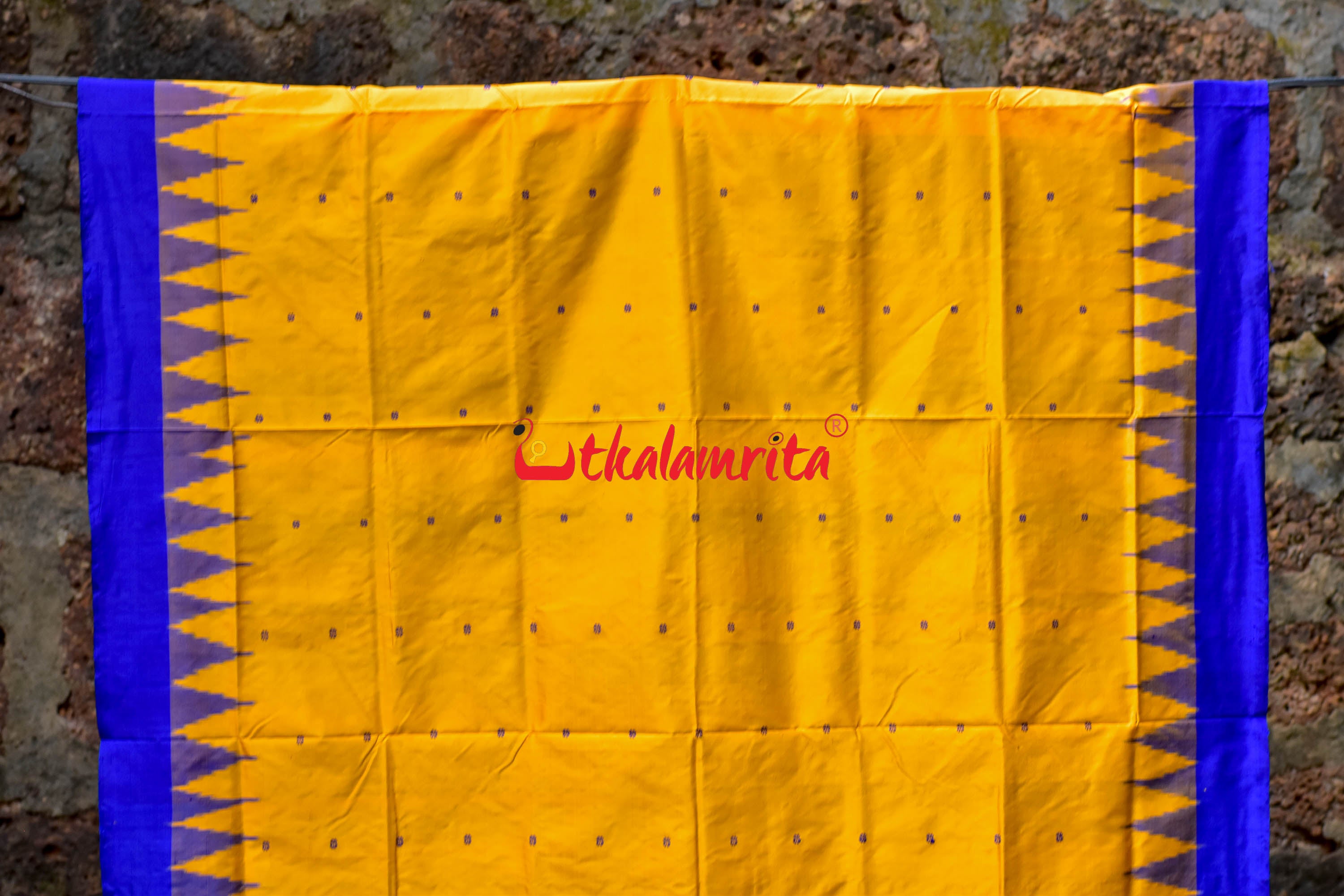 Plain Kumbha Yellow Blue Sambalpuri Silk