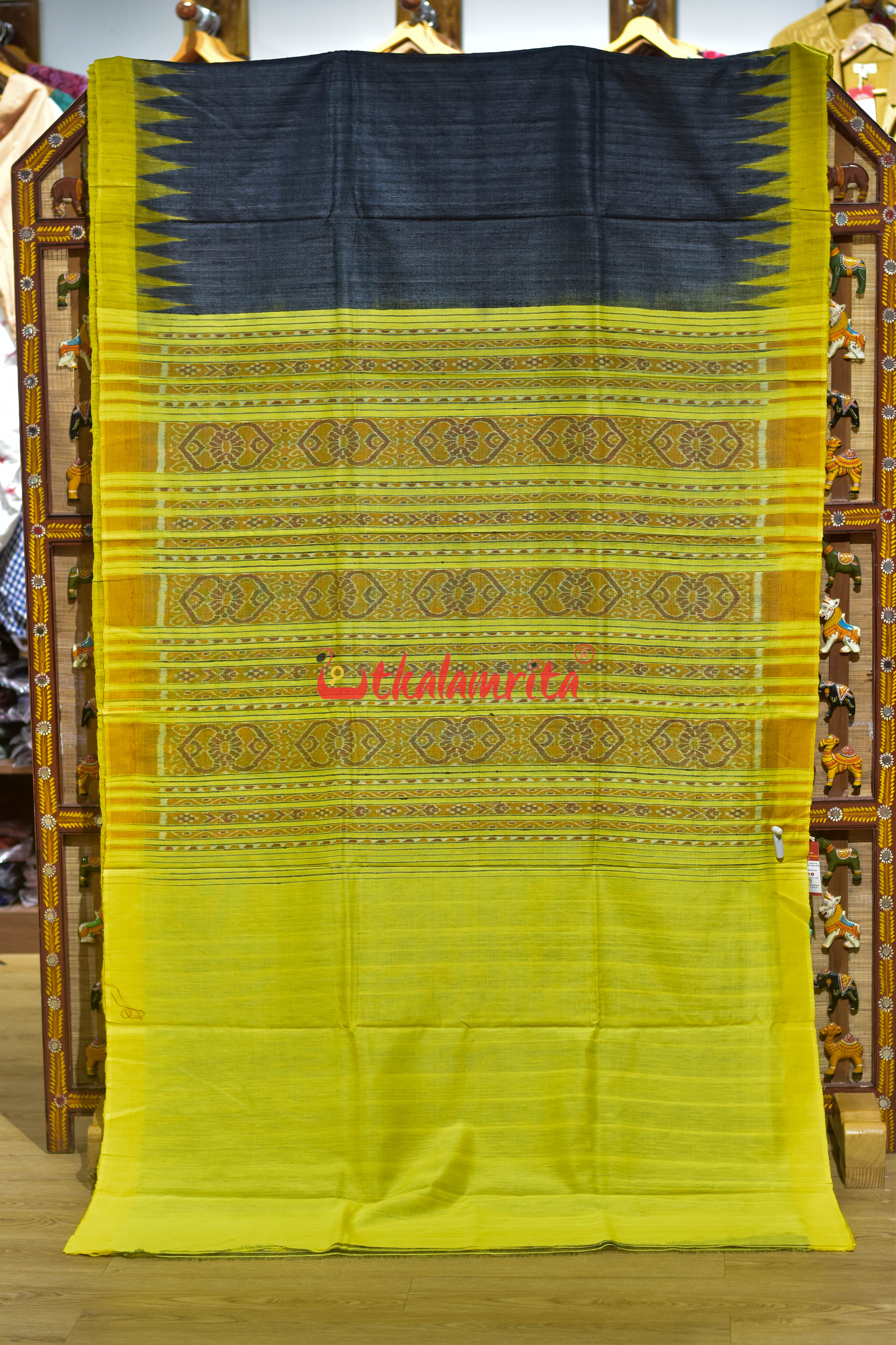 Black Yellow Gopalpur Tussar Silk Saree