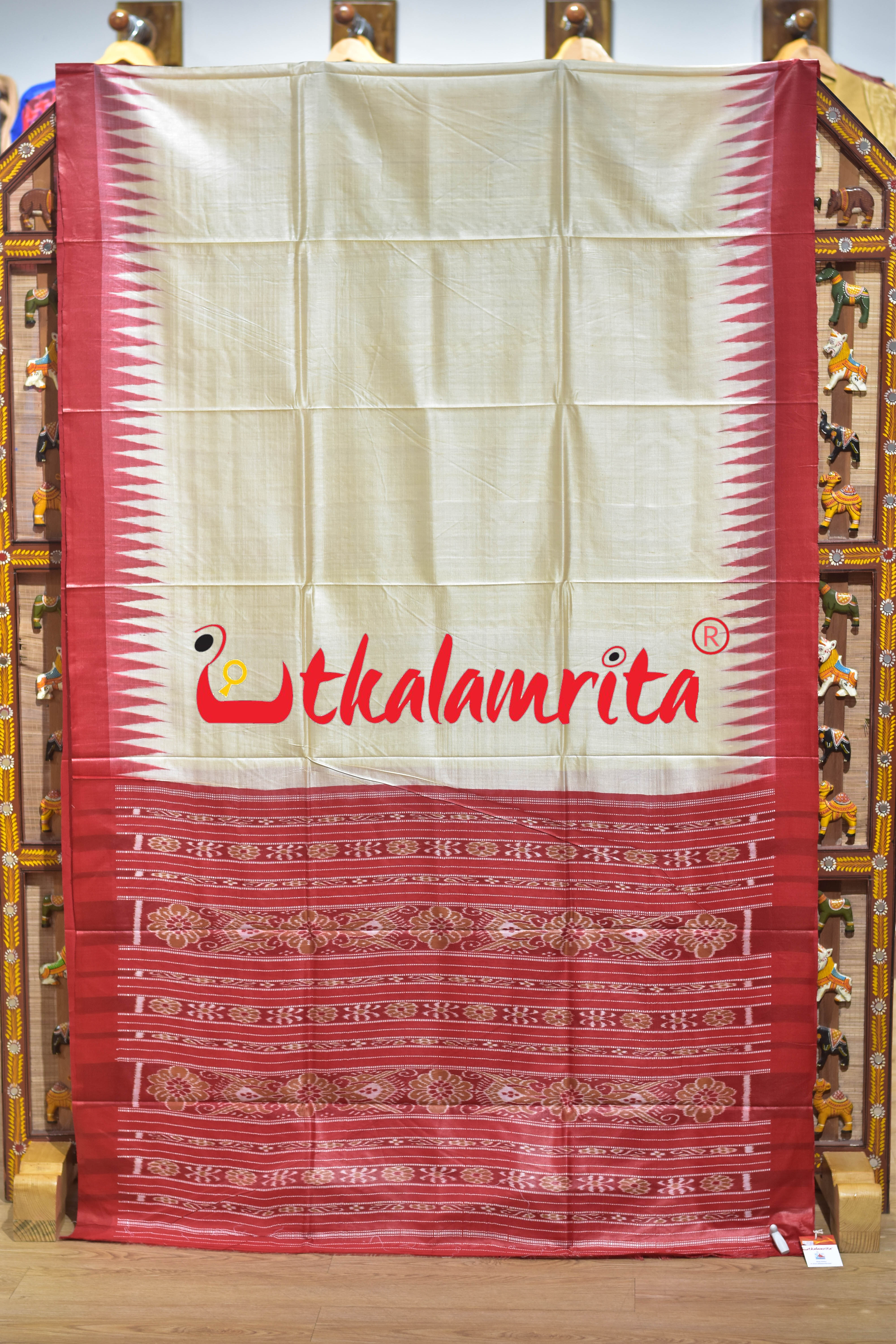 Natural Body Red Fine Gopalpur Tussar Silk Saree