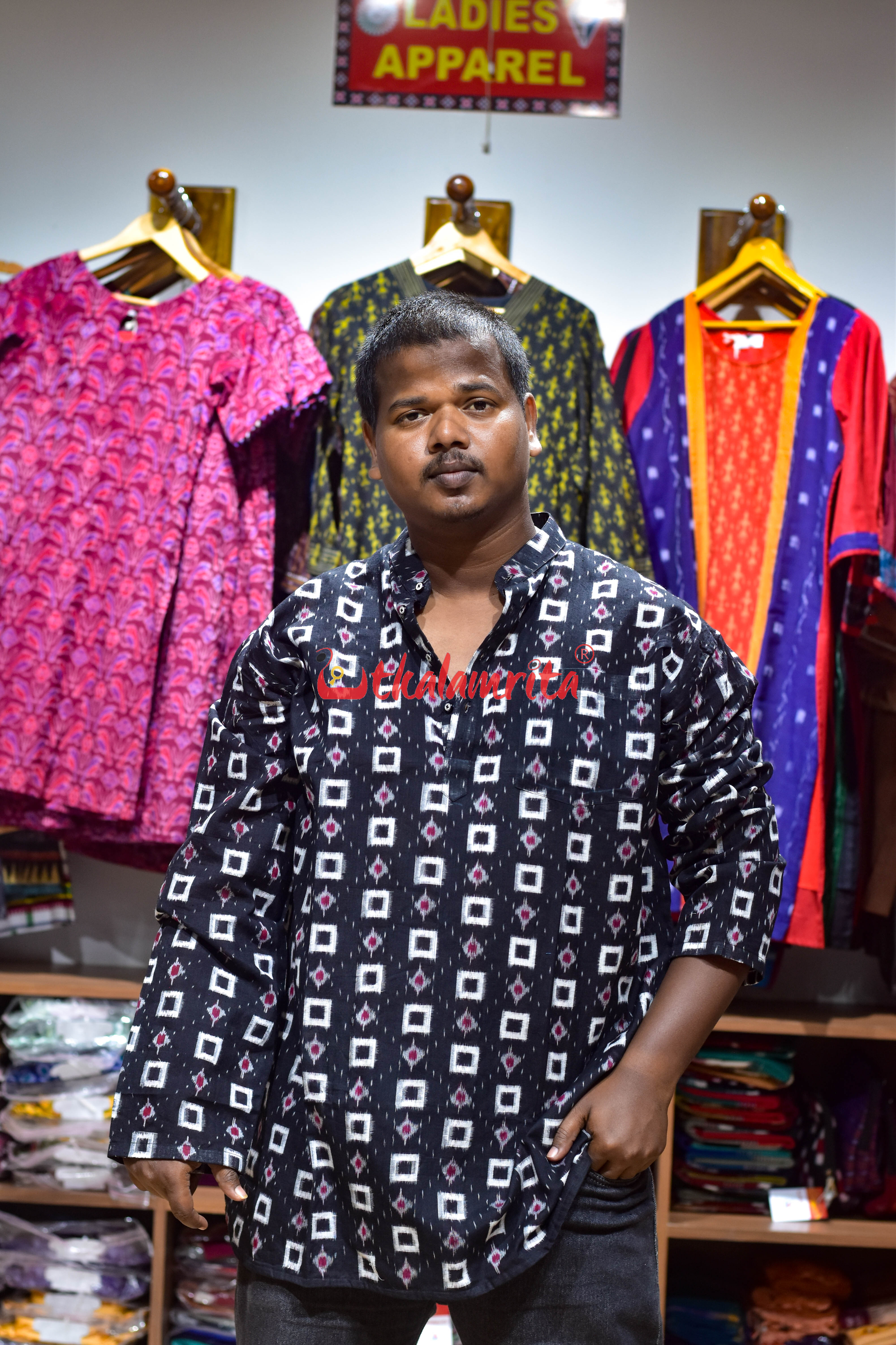 Black White Dots Kothi (Men's Short Kurta)