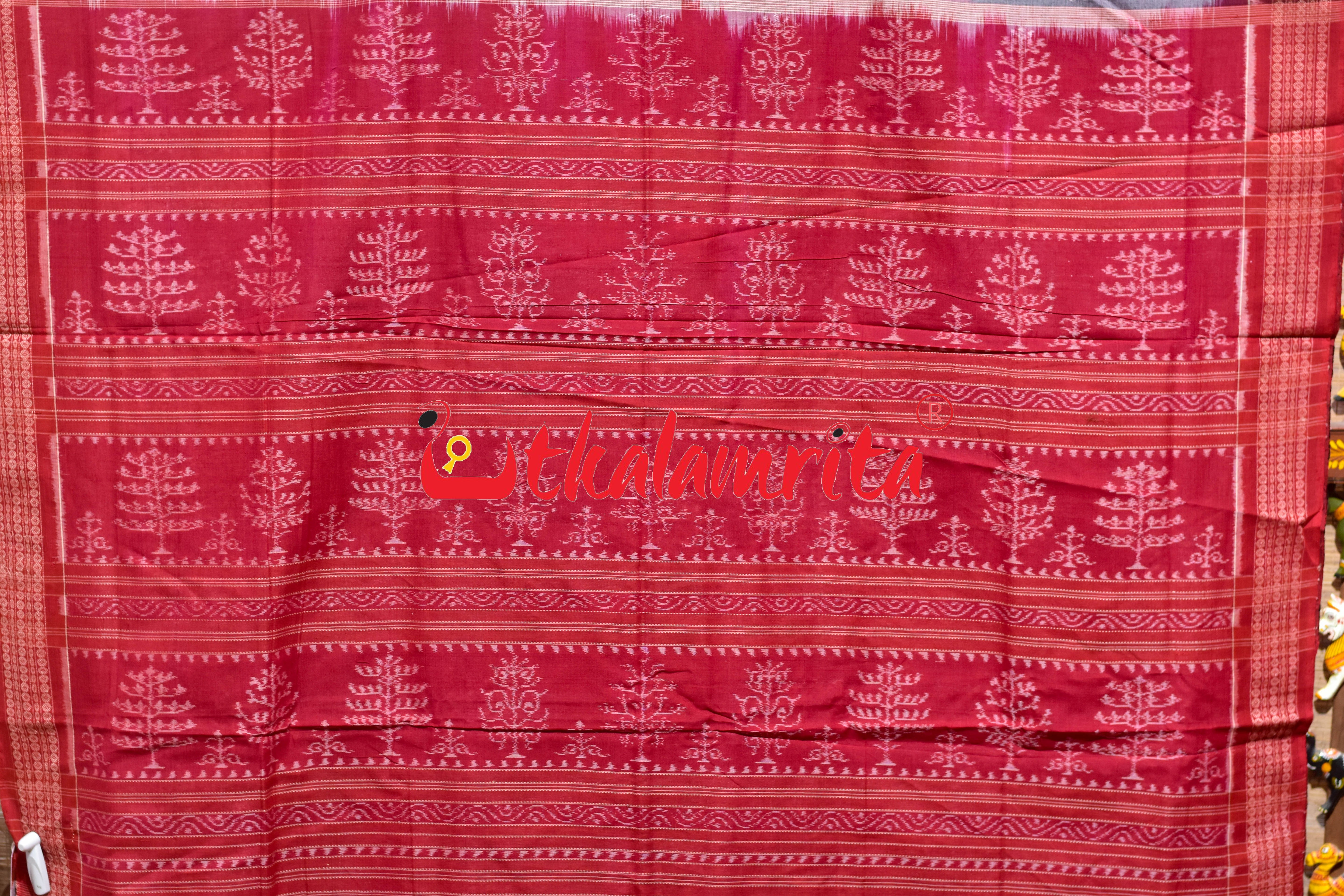 Grey Maroon Tree of Life Sambalpuri Cotton Saree