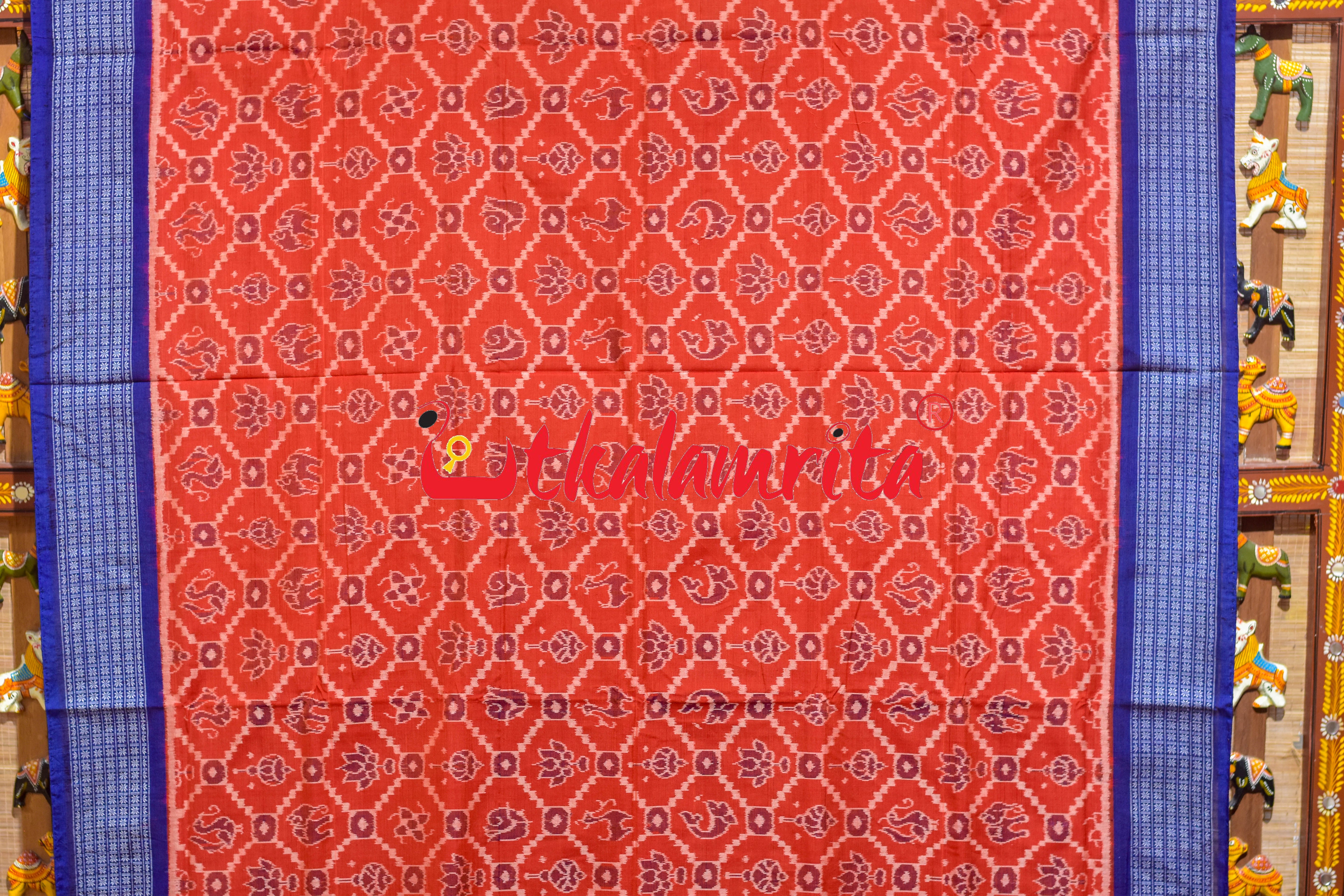 Sankha Padma Rust Blue Sambalpuri Cotton Saree