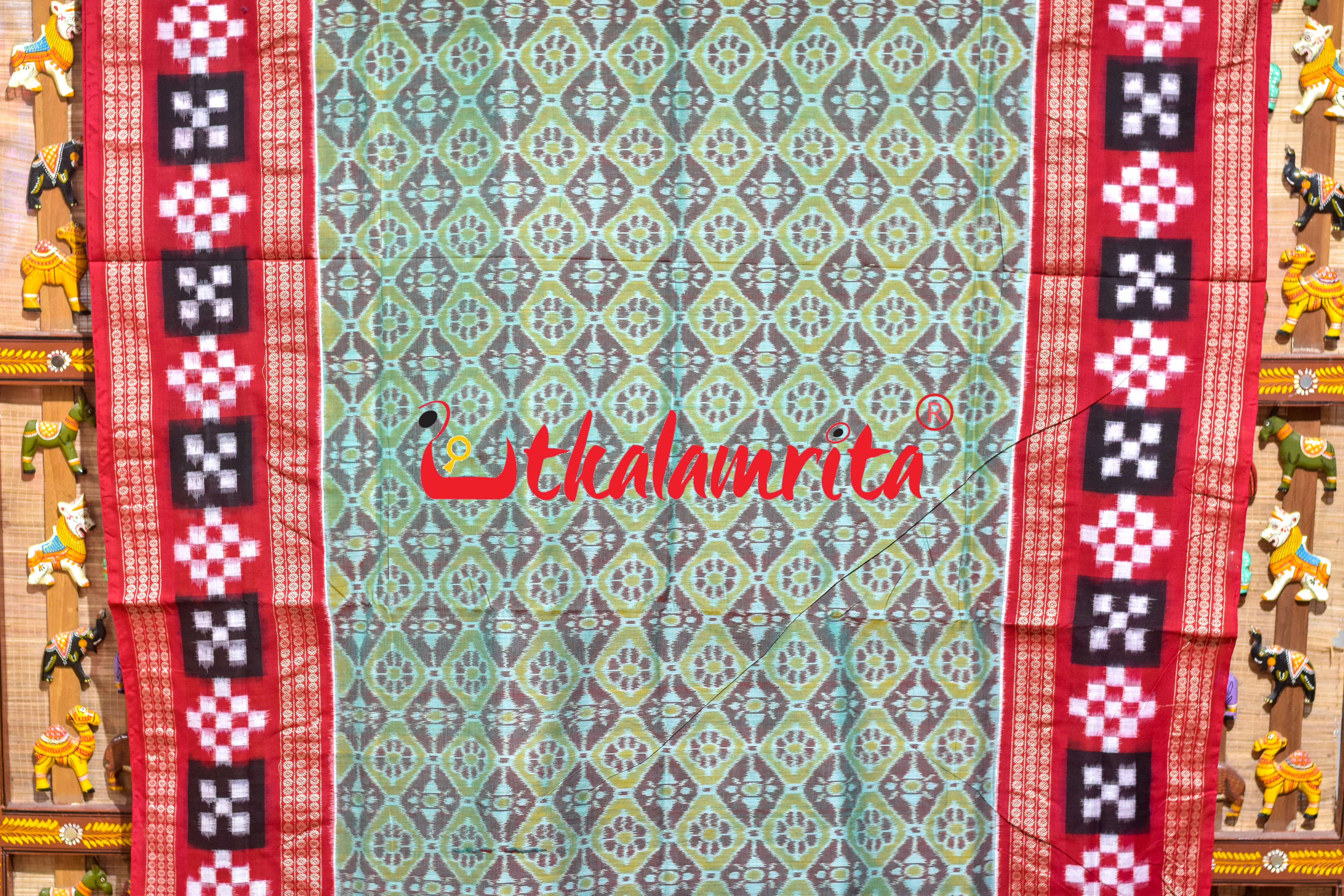 Green Red Dual Color Pasapali Border Cotton Saree