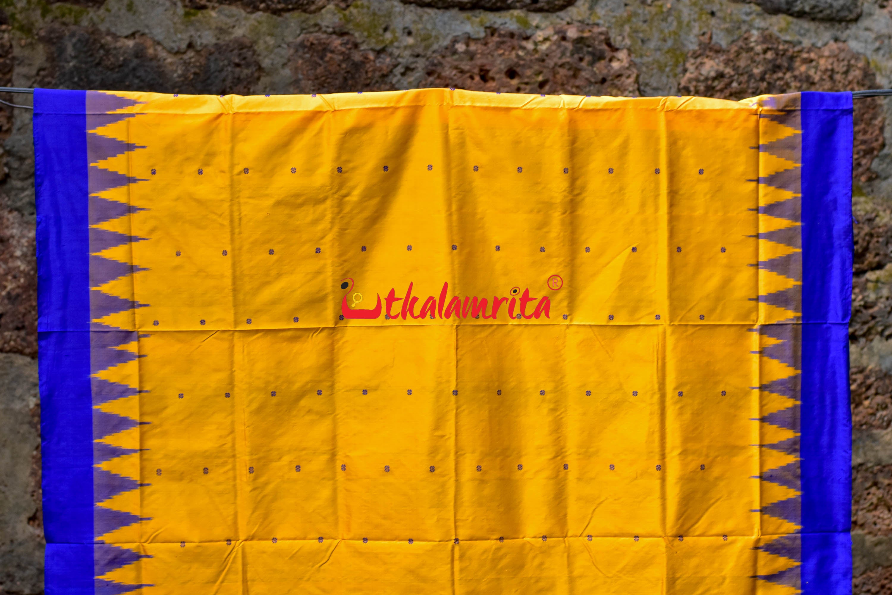 Plain Kumbha Yellow Blue Sambalpuri Silk