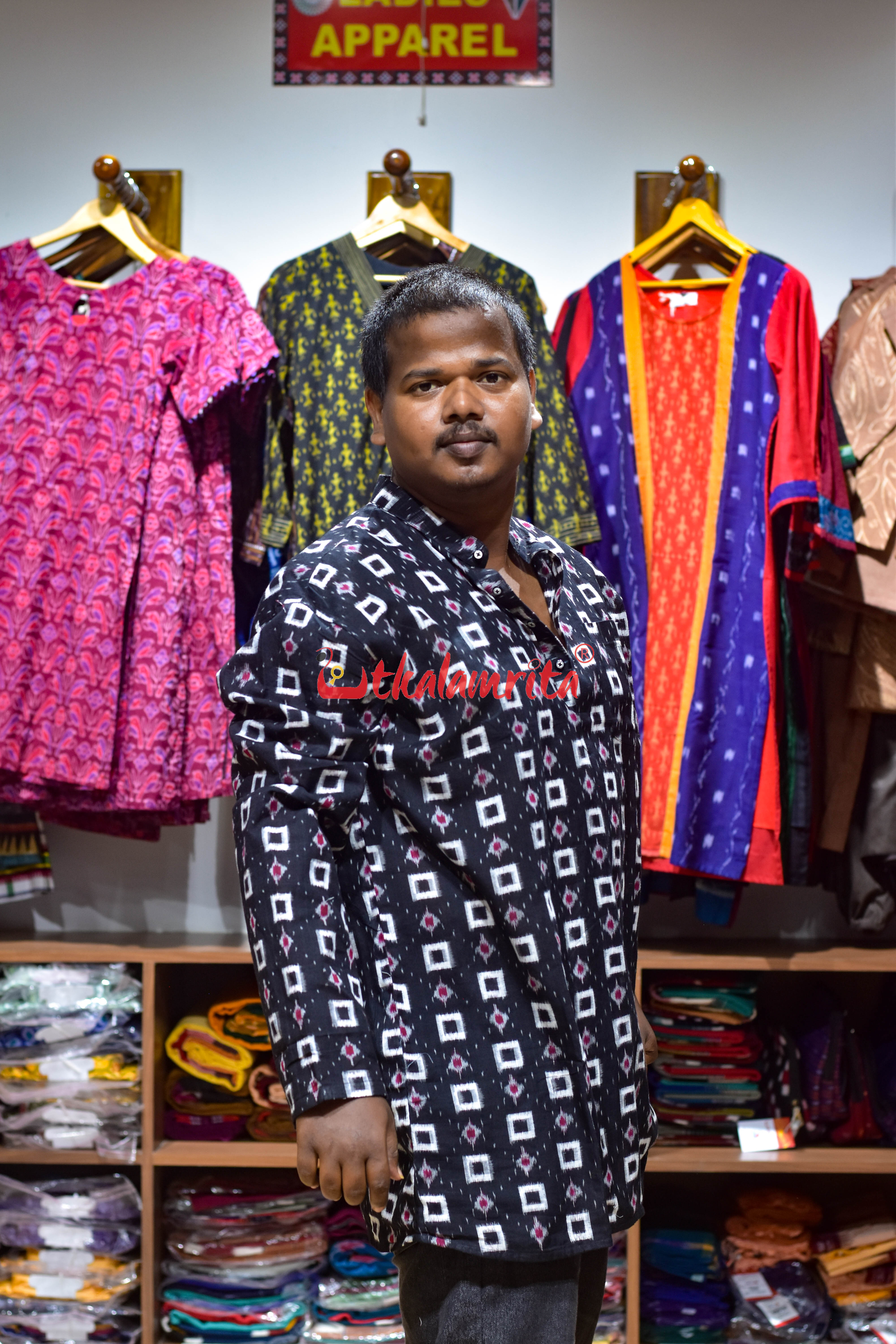 Black White Dots Kothi (Men's Short Kurta)
