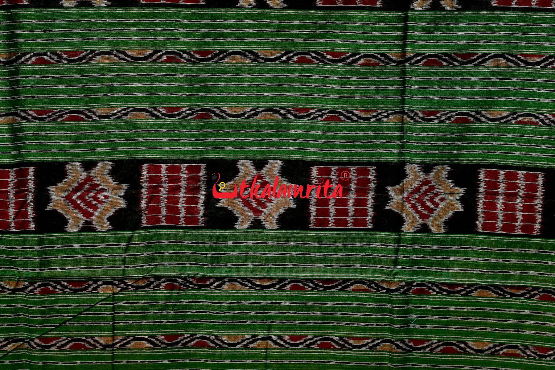 3D Border Orange Green Sambalpuri Cotton