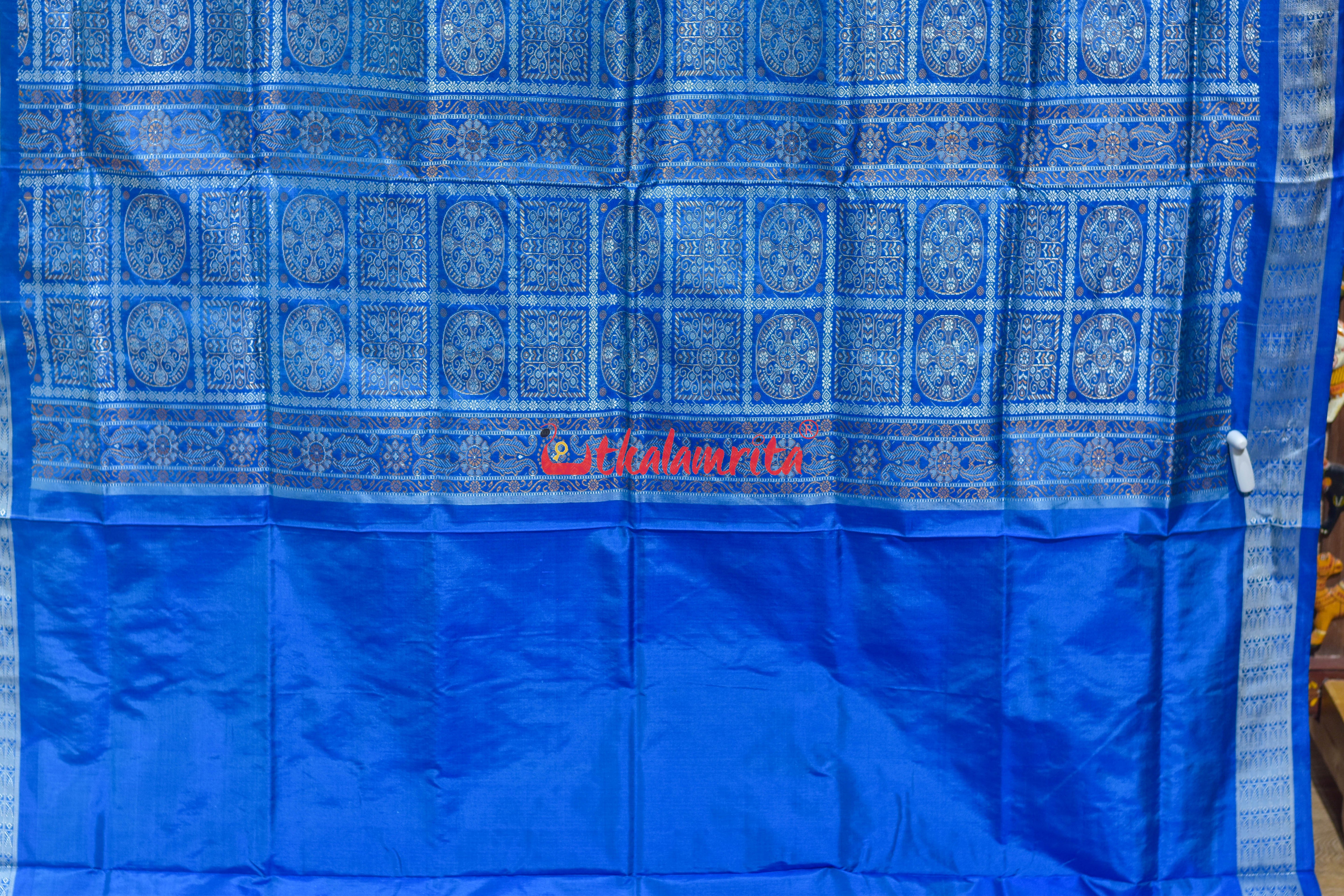 Light Pink Blue Phula Dala Bomkai Silk Saree