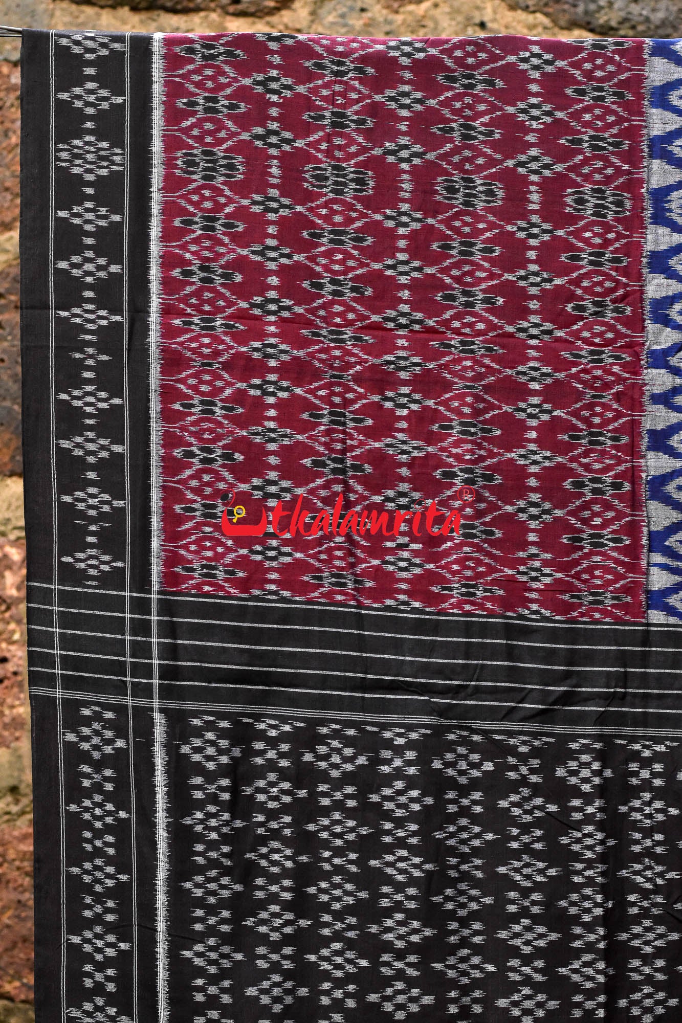 Half Half Maroon Blue Khandua Cotton Saree