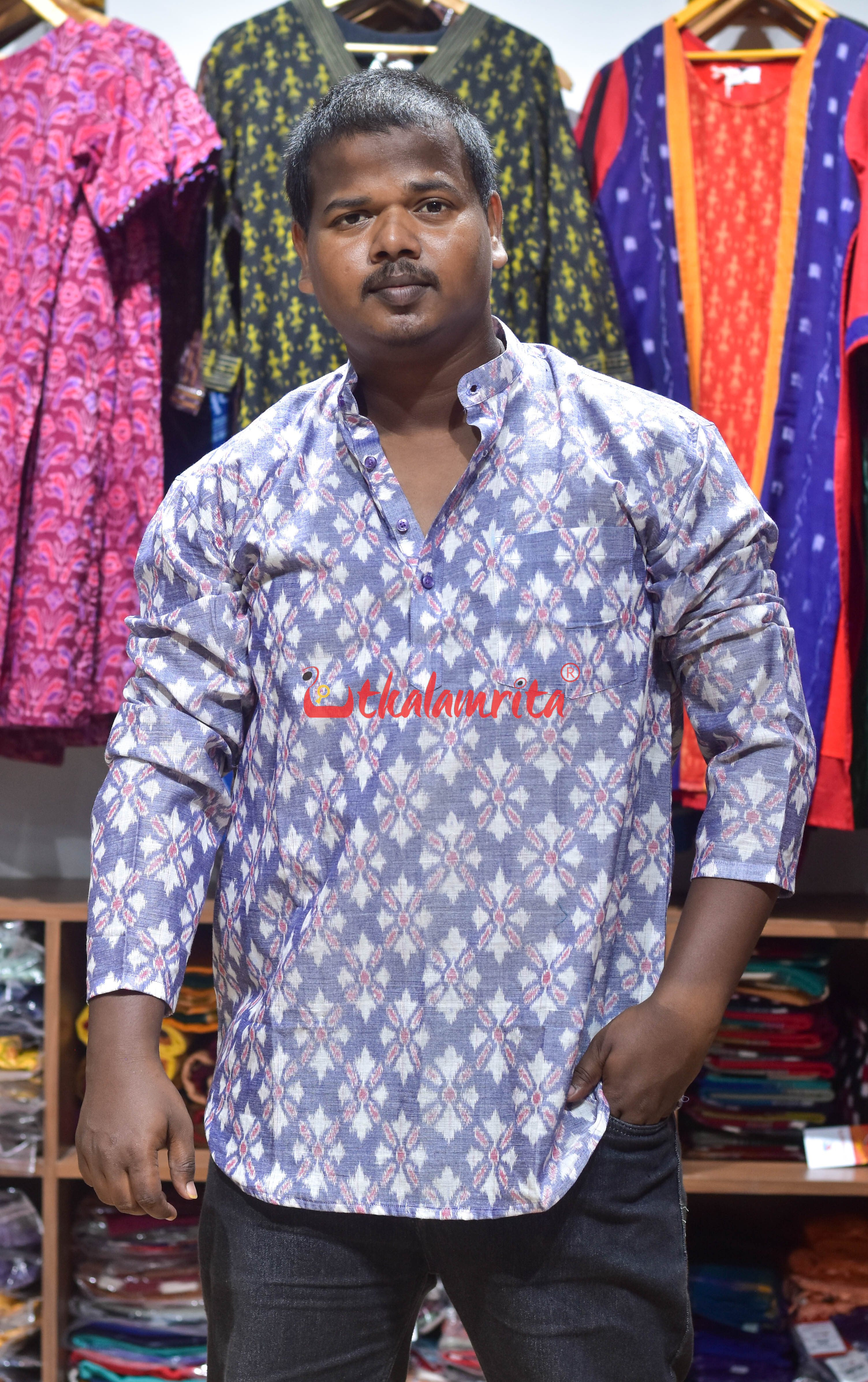 Blue Suryamukhi Design (Men's Short Kurta)