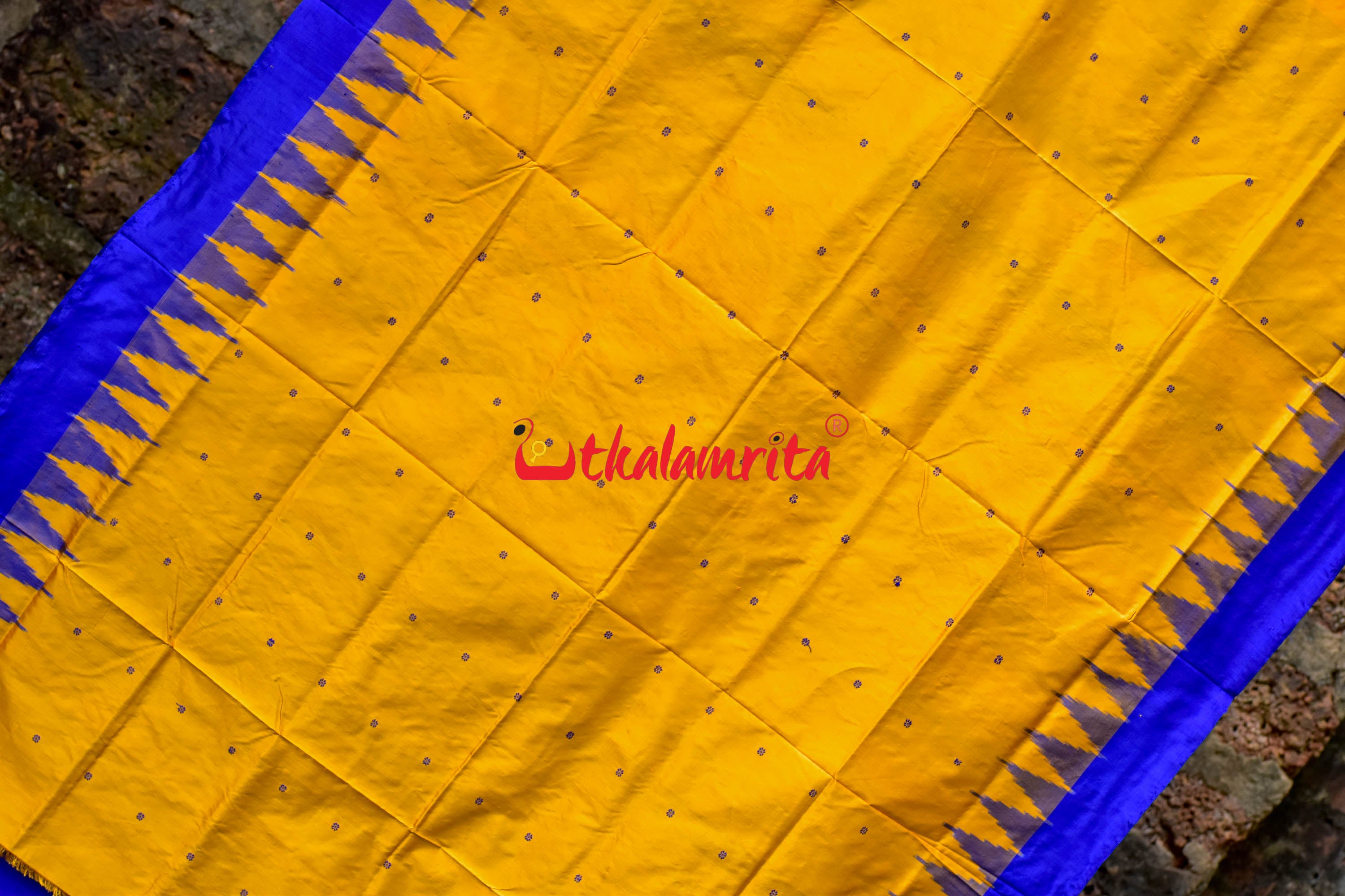 Plain Kumbha Yellow Blue Sambalpuri Silk