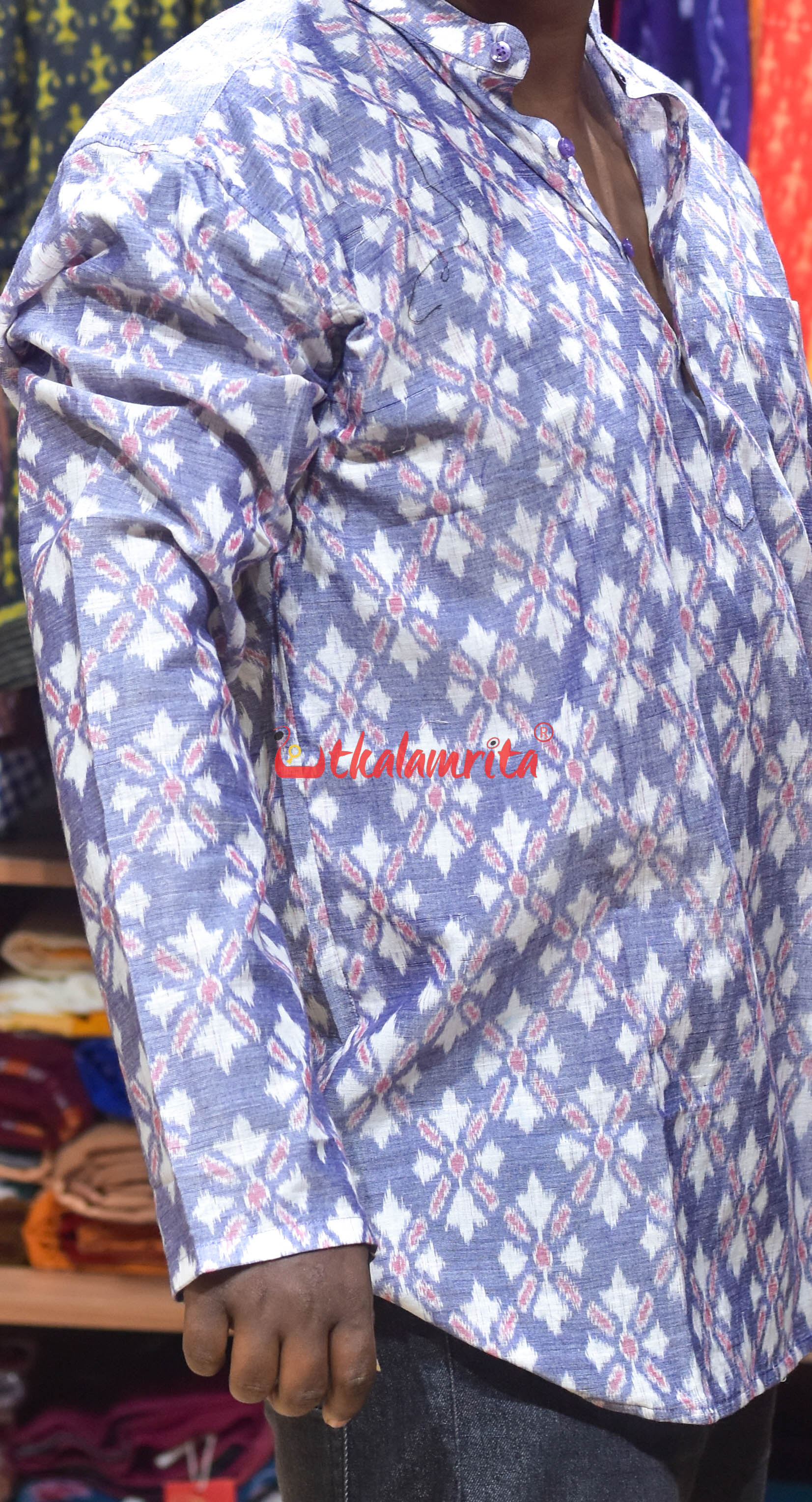 Blue Suryamukhi Design (Men's Short Kurta)