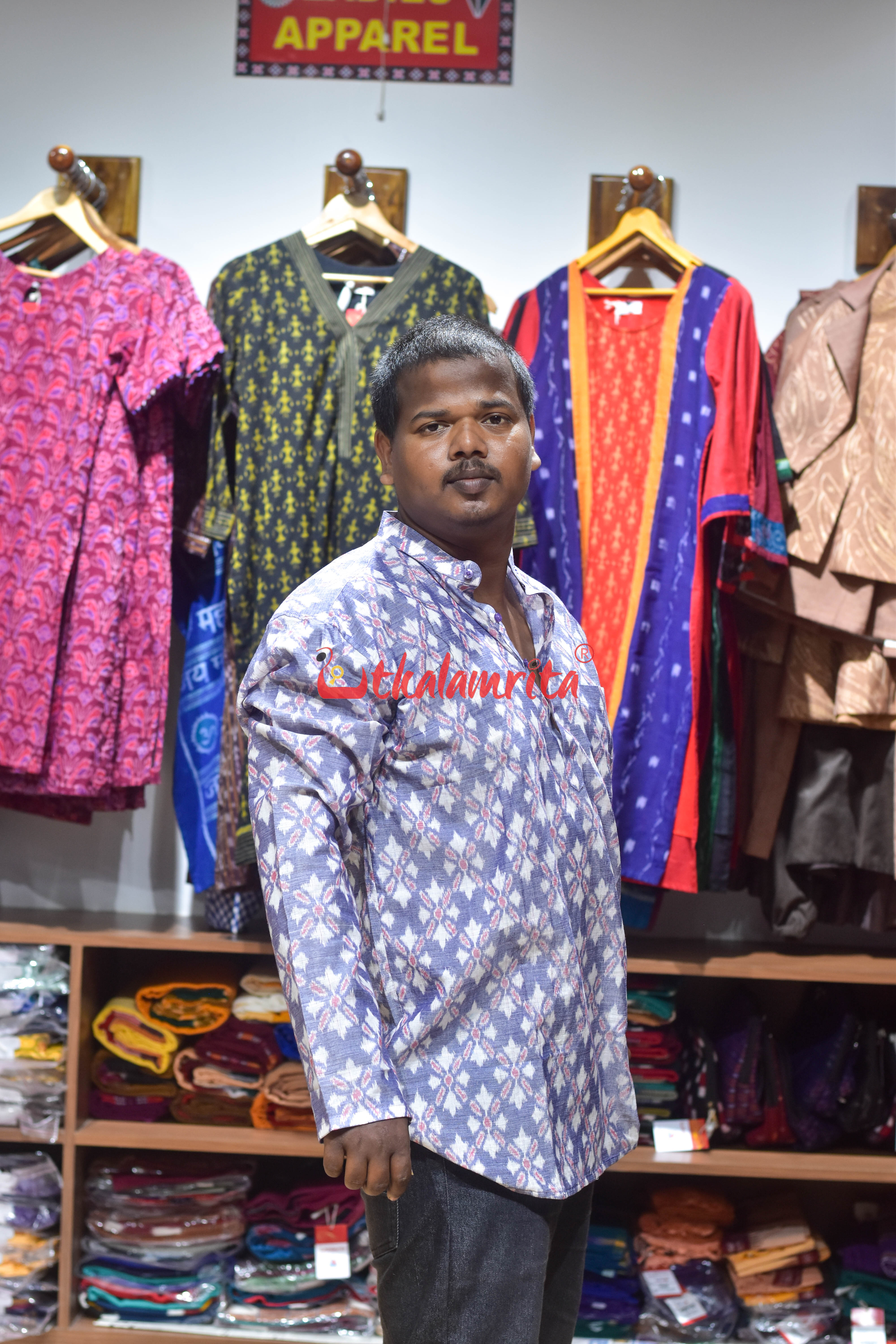Blue Suryamukhi Design (Men's Short Kurta)