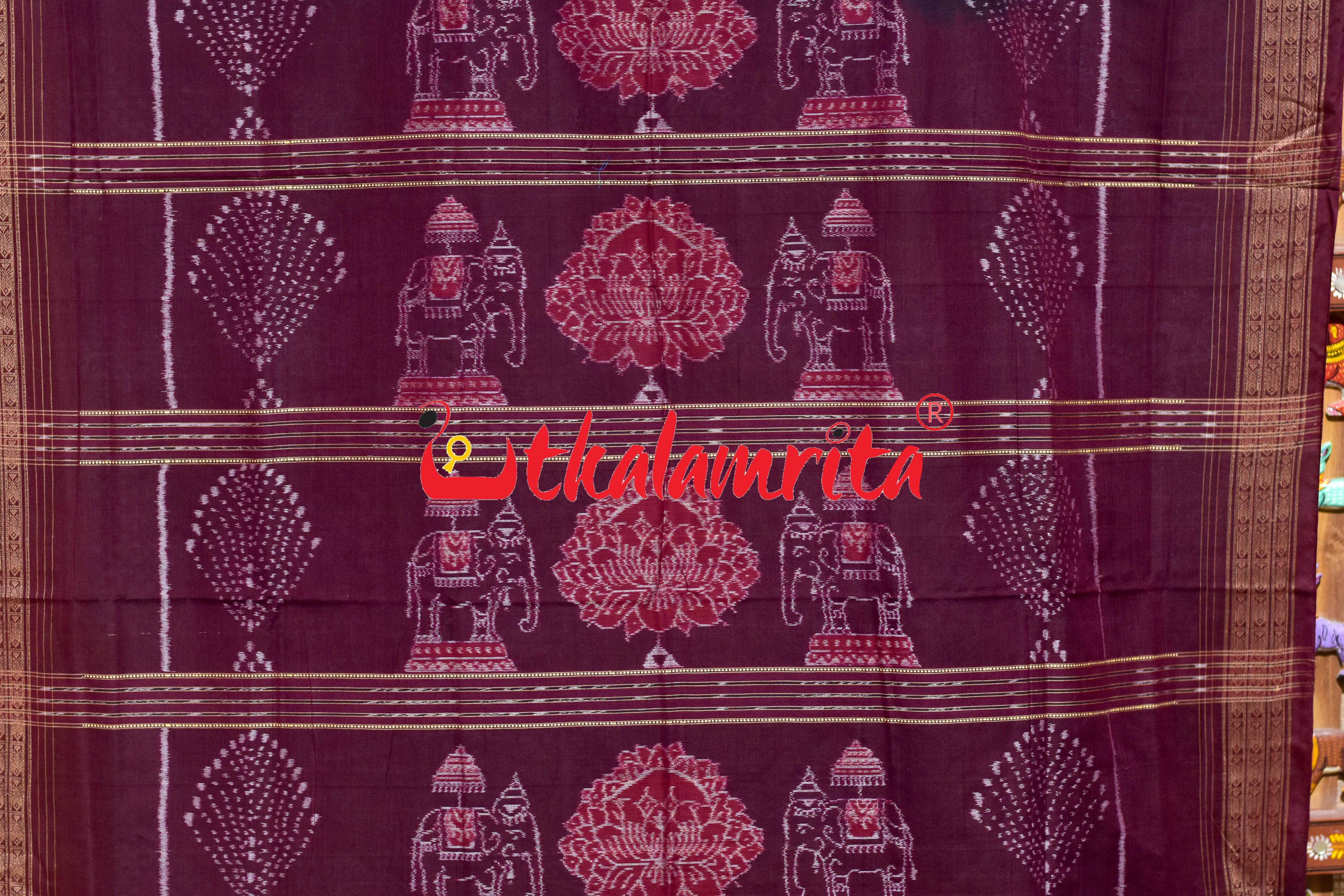 Mayura Kalasa Tree of Life Blue Maroon Sambalpuri Cotton Saree