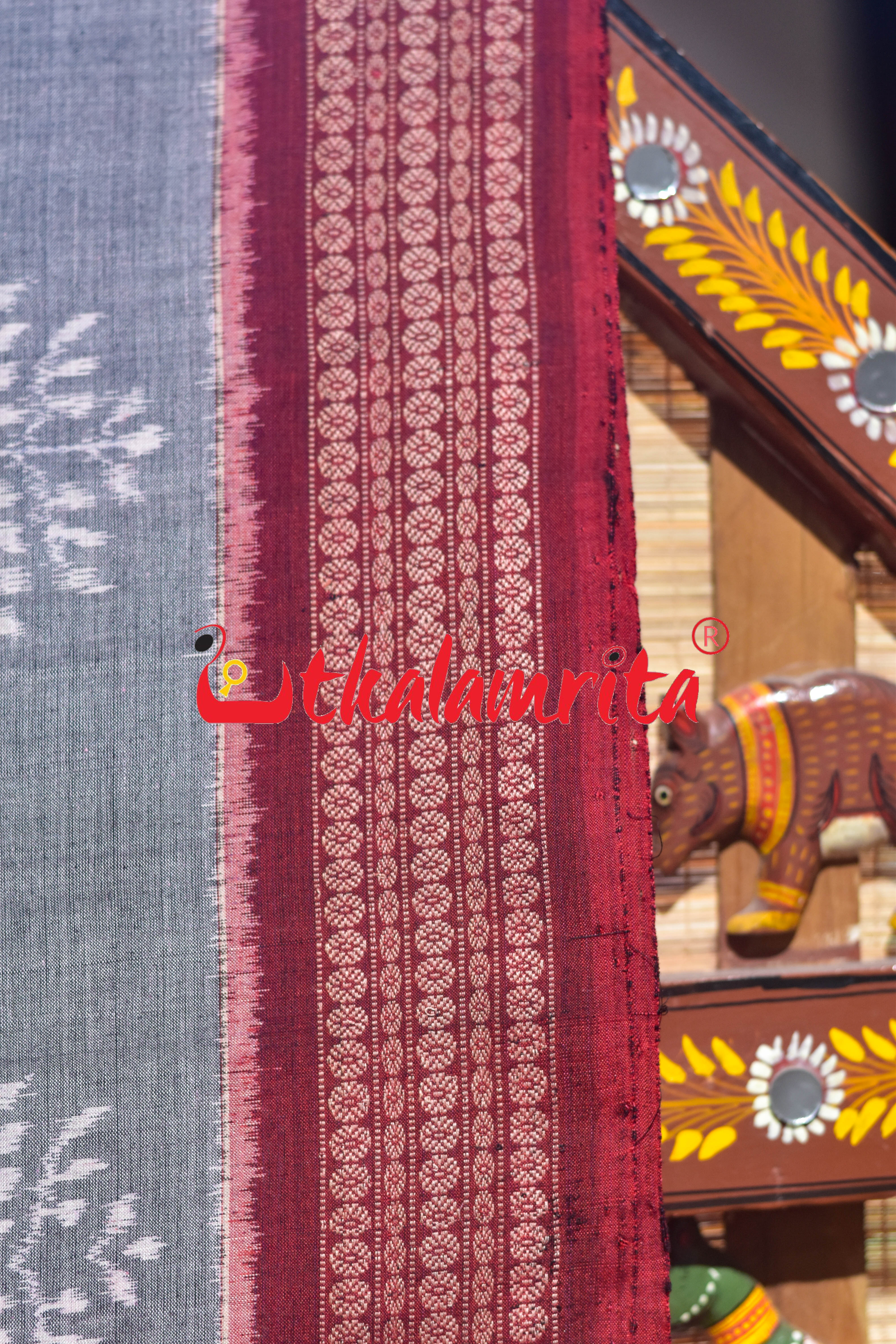 Grey Maroon Tree of Life Sambalpuri Cotton Saree
