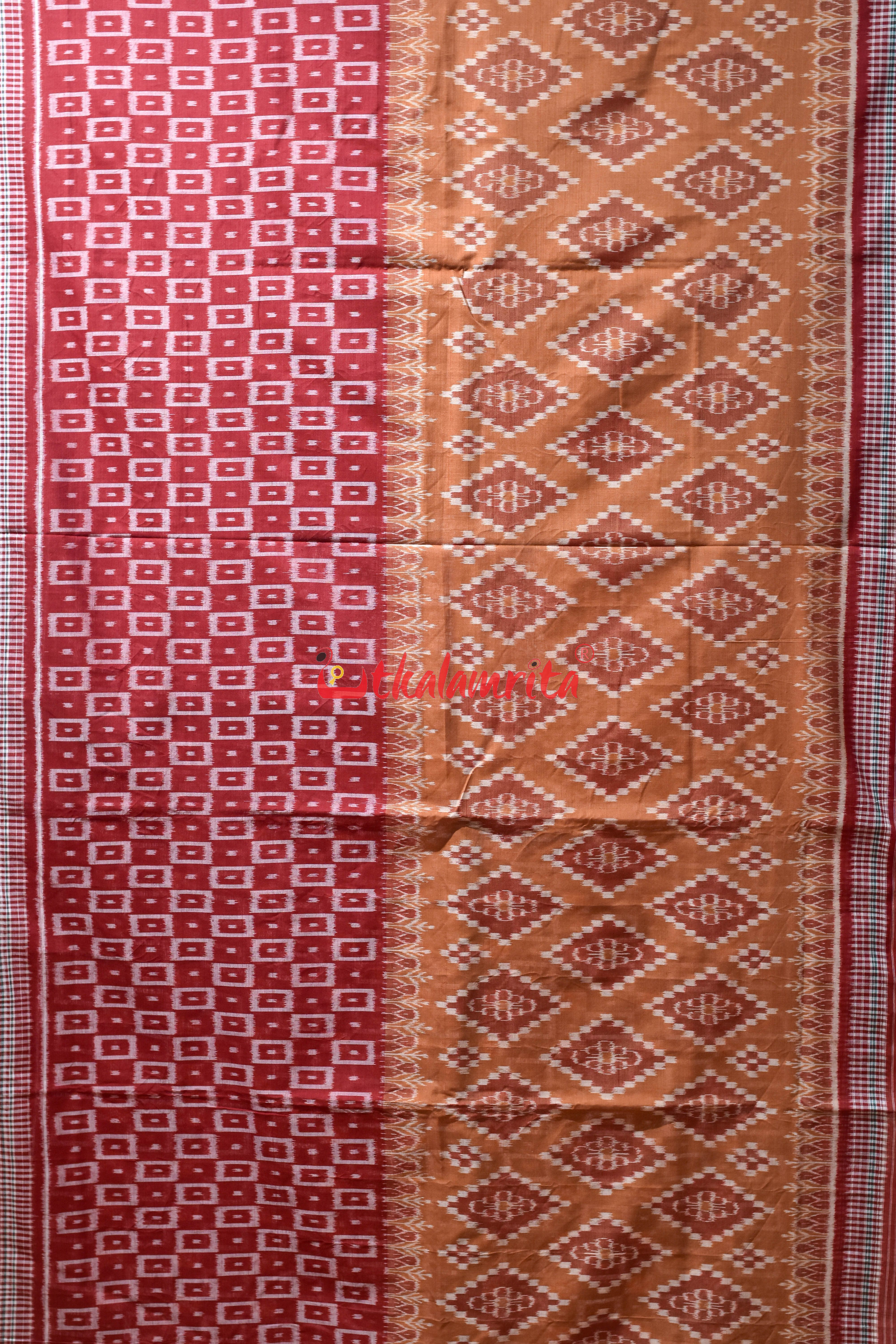 Half Half Rust Body Bandha Khandua Cotton Saree