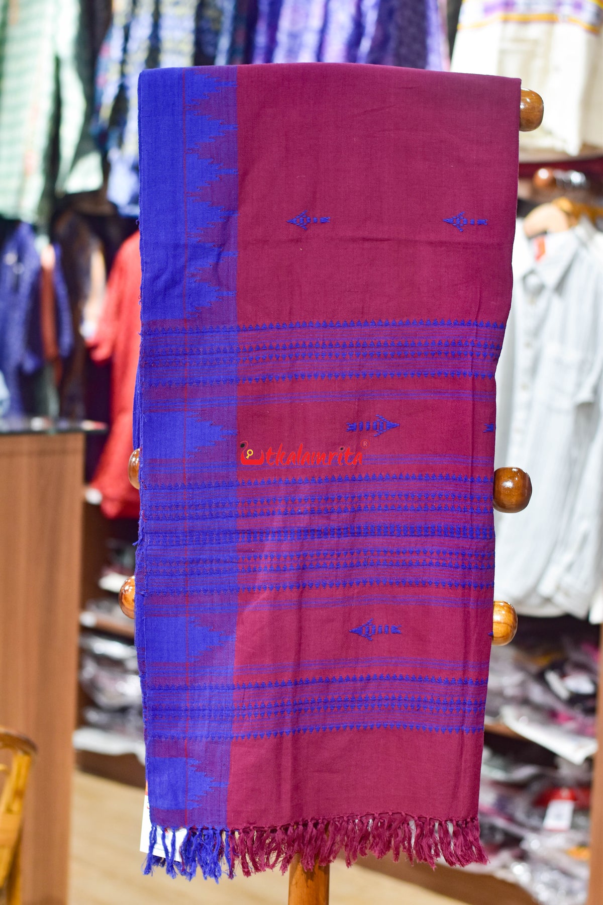 Maroon Blue Arrow Buti Kotpad (Dupatta)