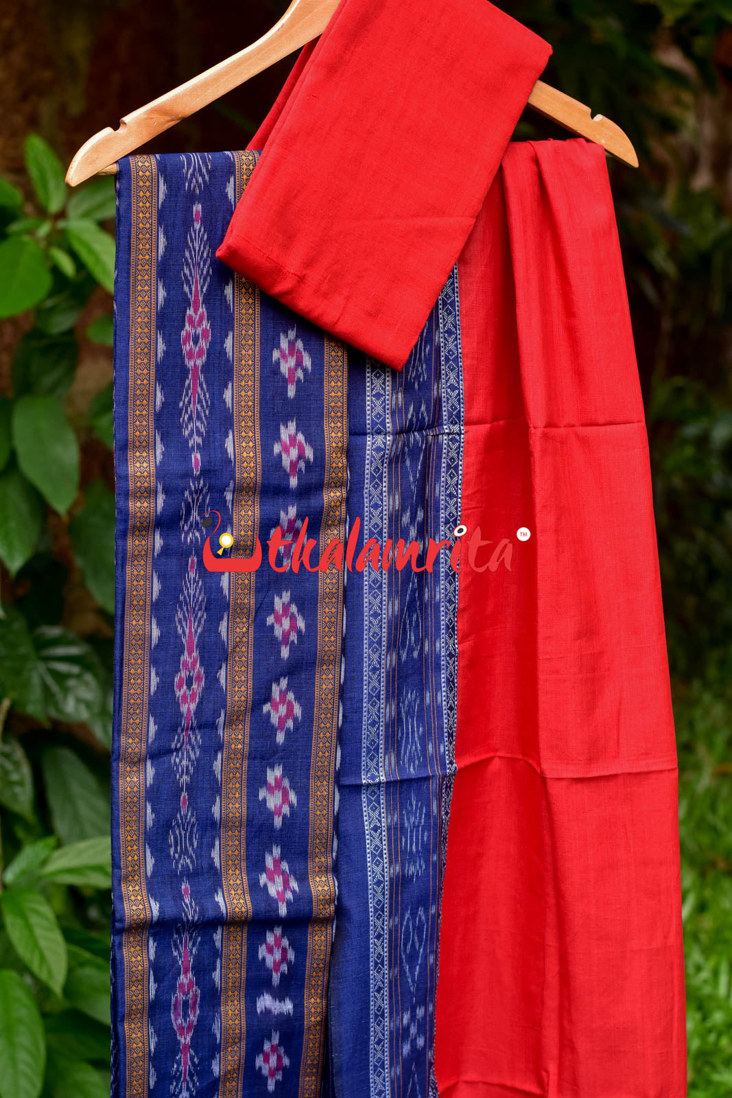 Navy Blue Red Pasapali Long Flower Bandha Dress Set