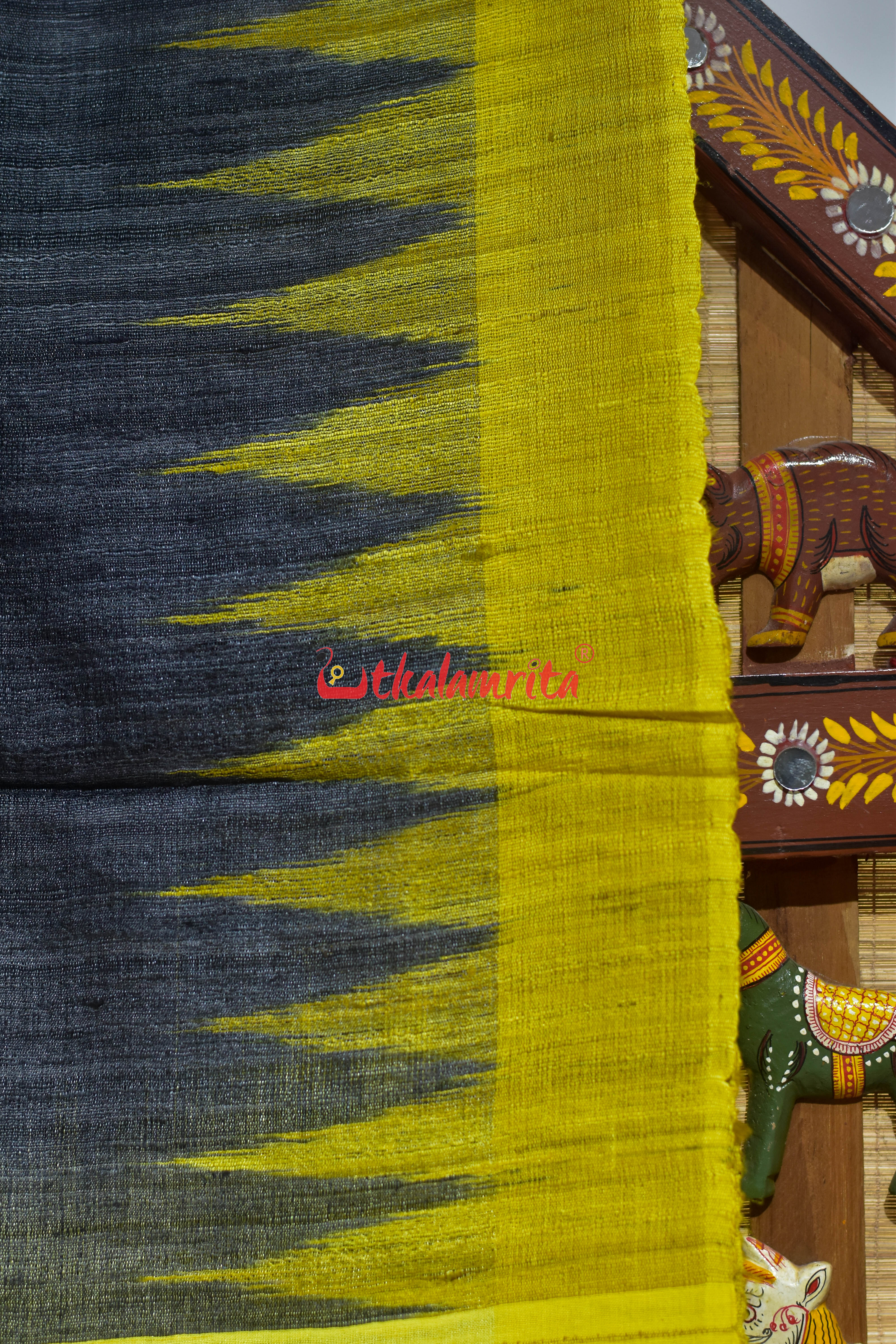 Black Yellow Gopalpur Tussar Silk Saree