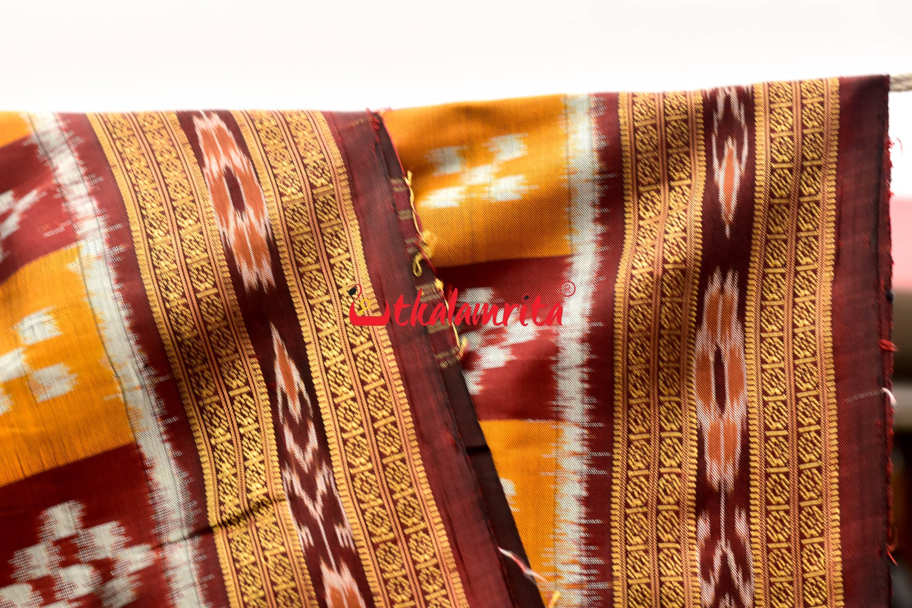 Mustard Maroon Body Pasapali Khandua Silk Saree