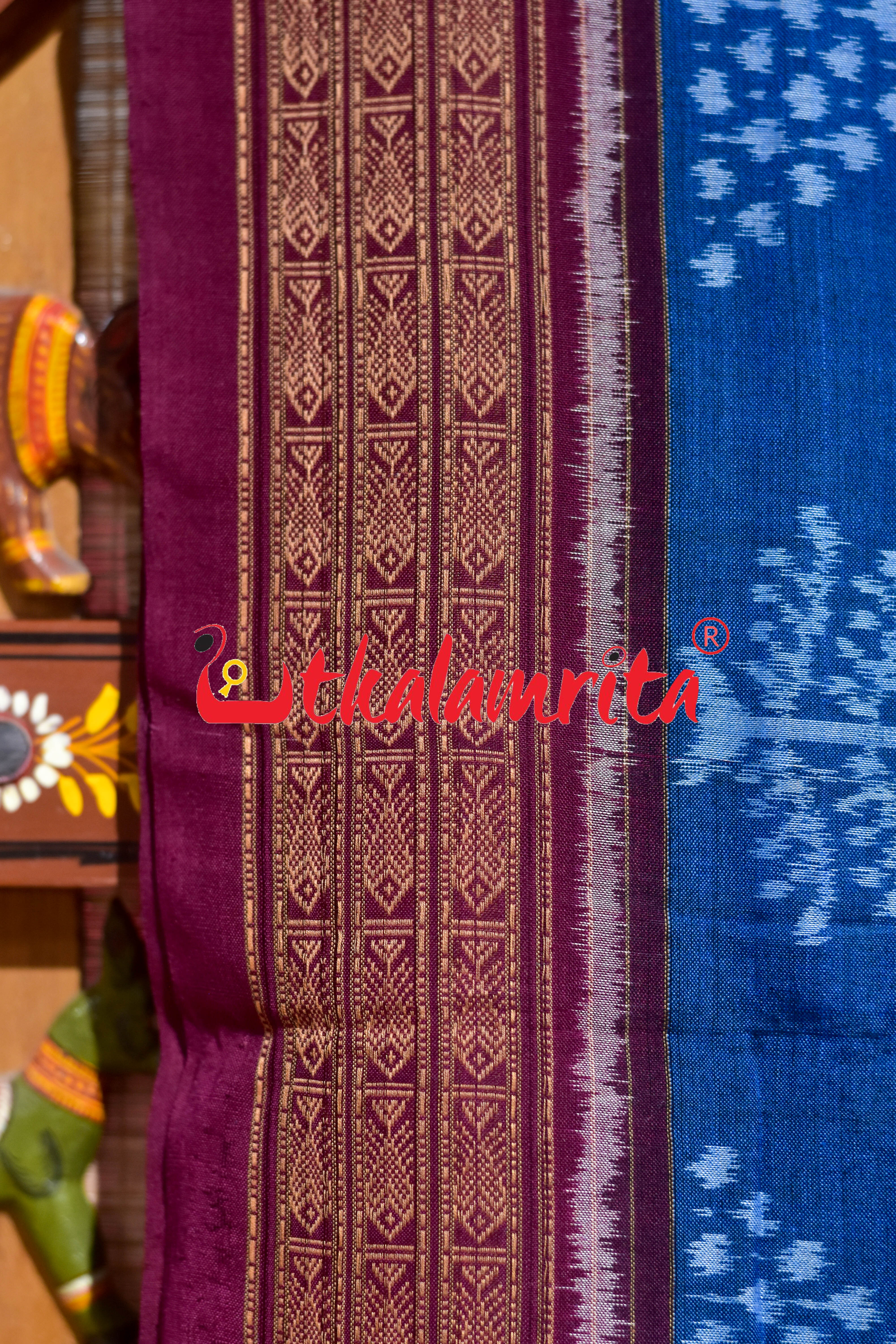 Mayura Kalasa Tree of Life Blue Maroon Sambalpuri Cotton Saree