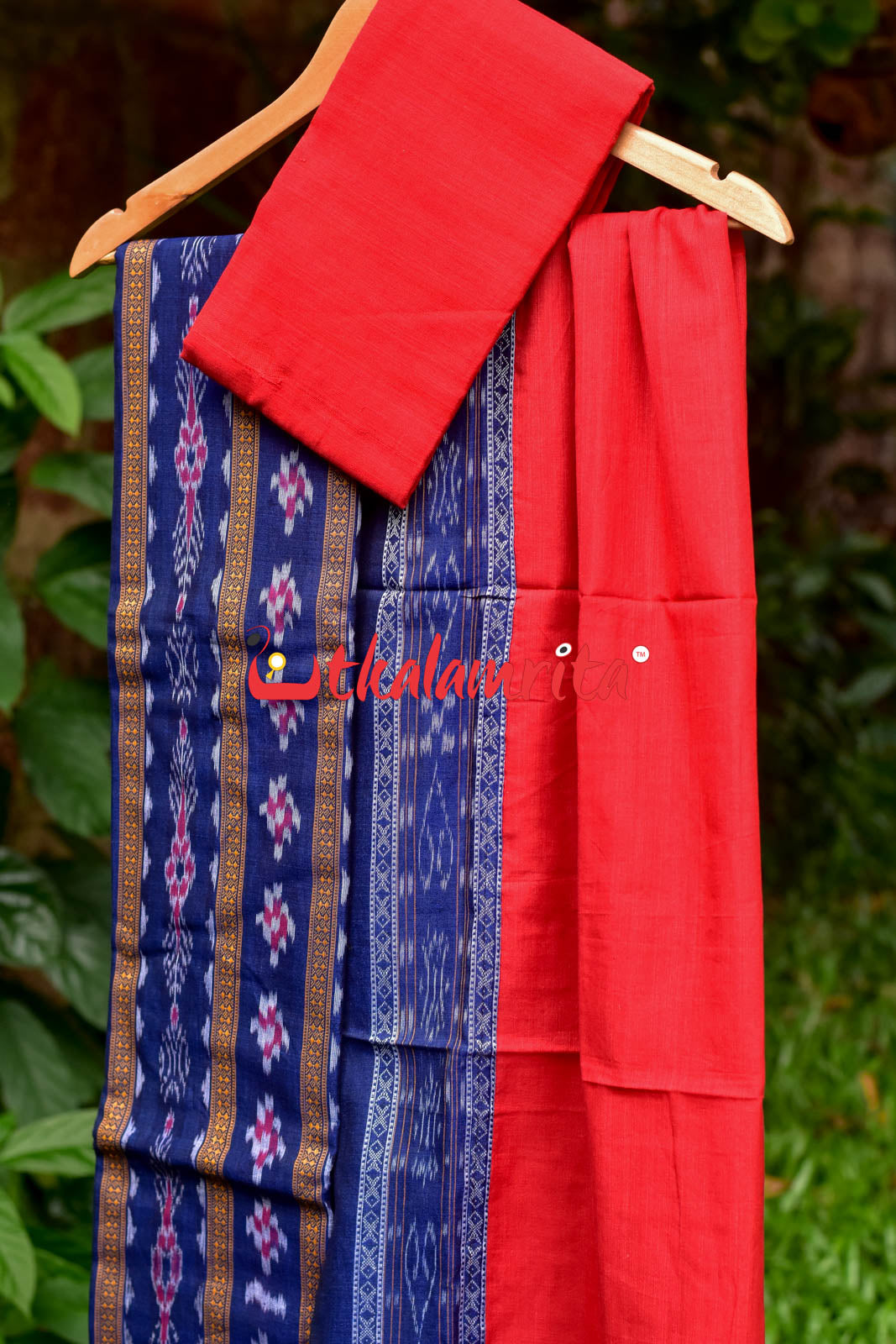 Navy Blue Red Pasapali Long Flower Bandha Dress Set