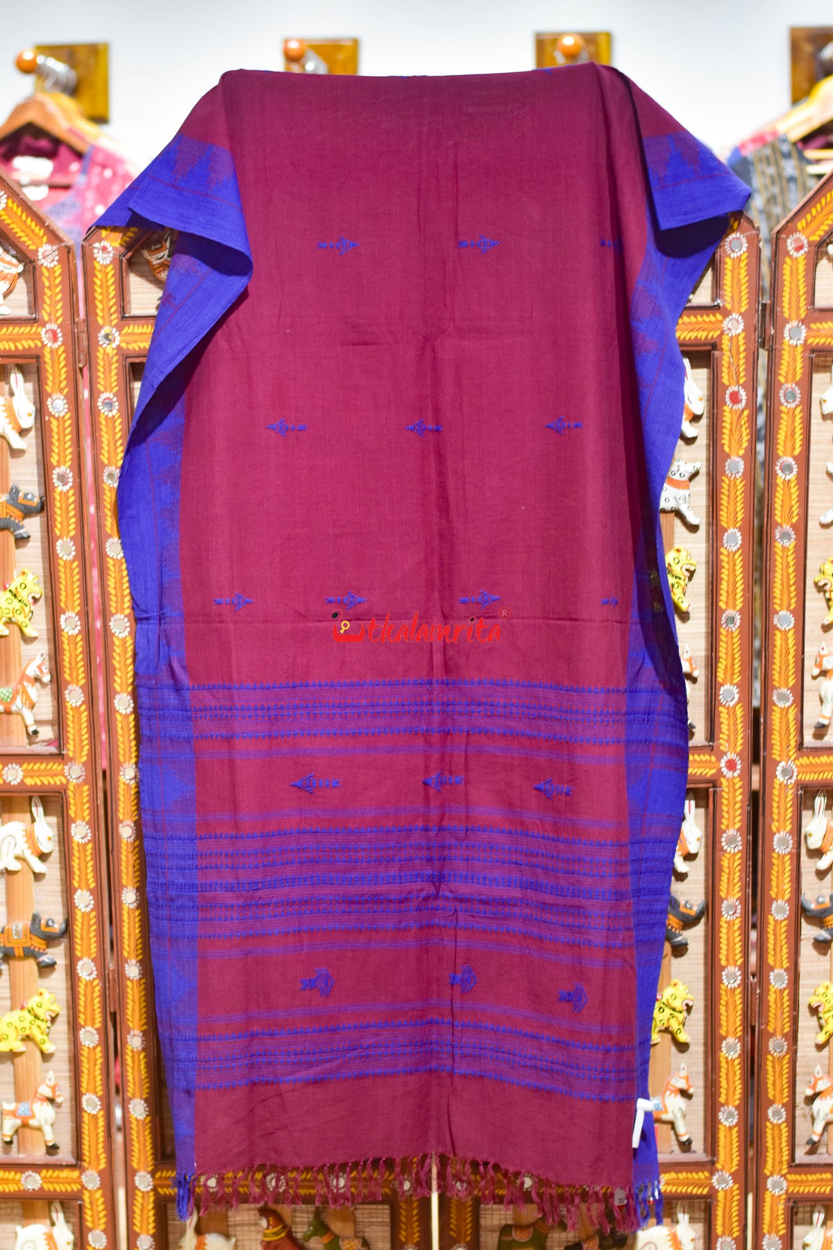 Maroon Blue Arrow Buti Kotpad (Dupatta)