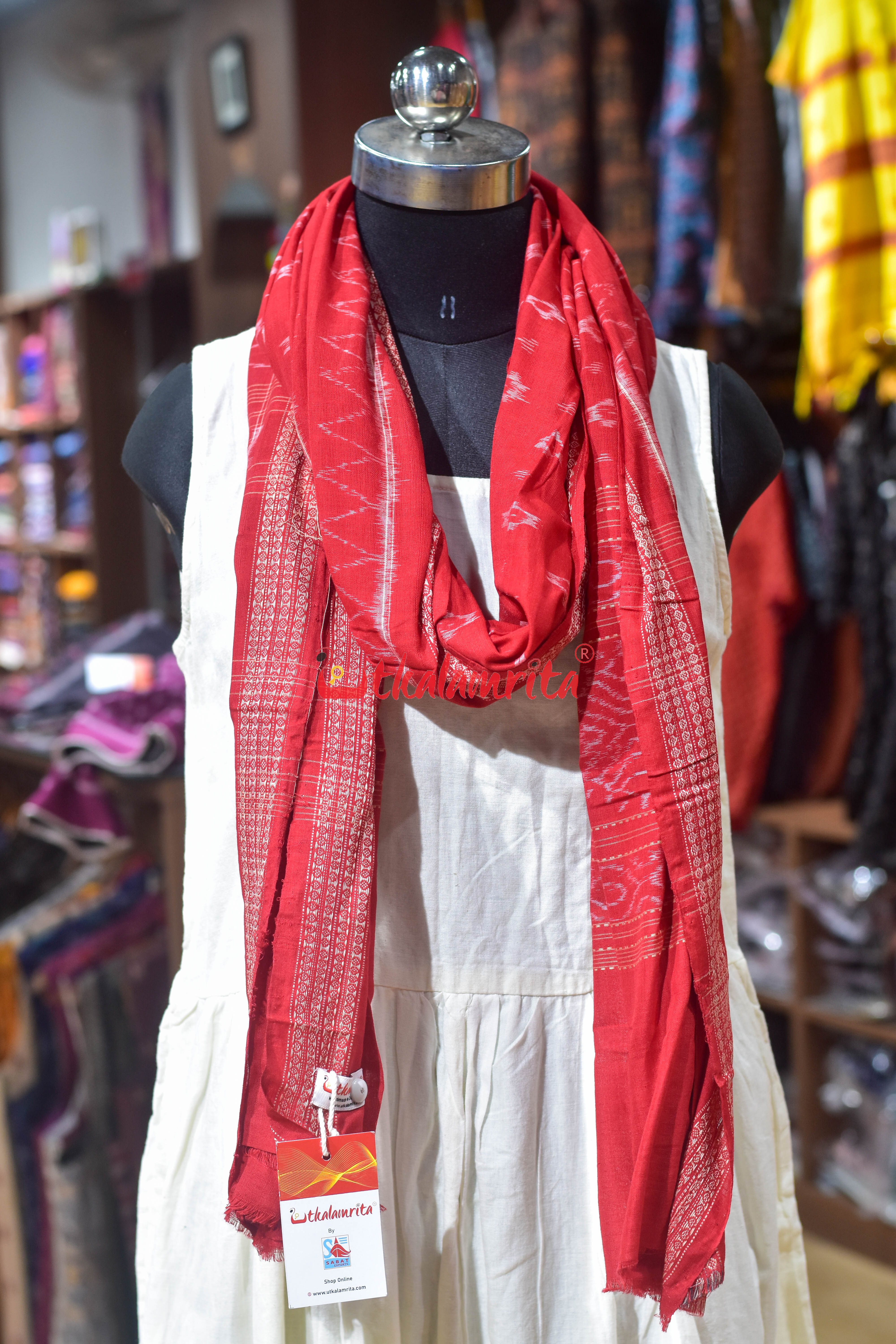 Red with Body Bandha Cotton (Dupatta)