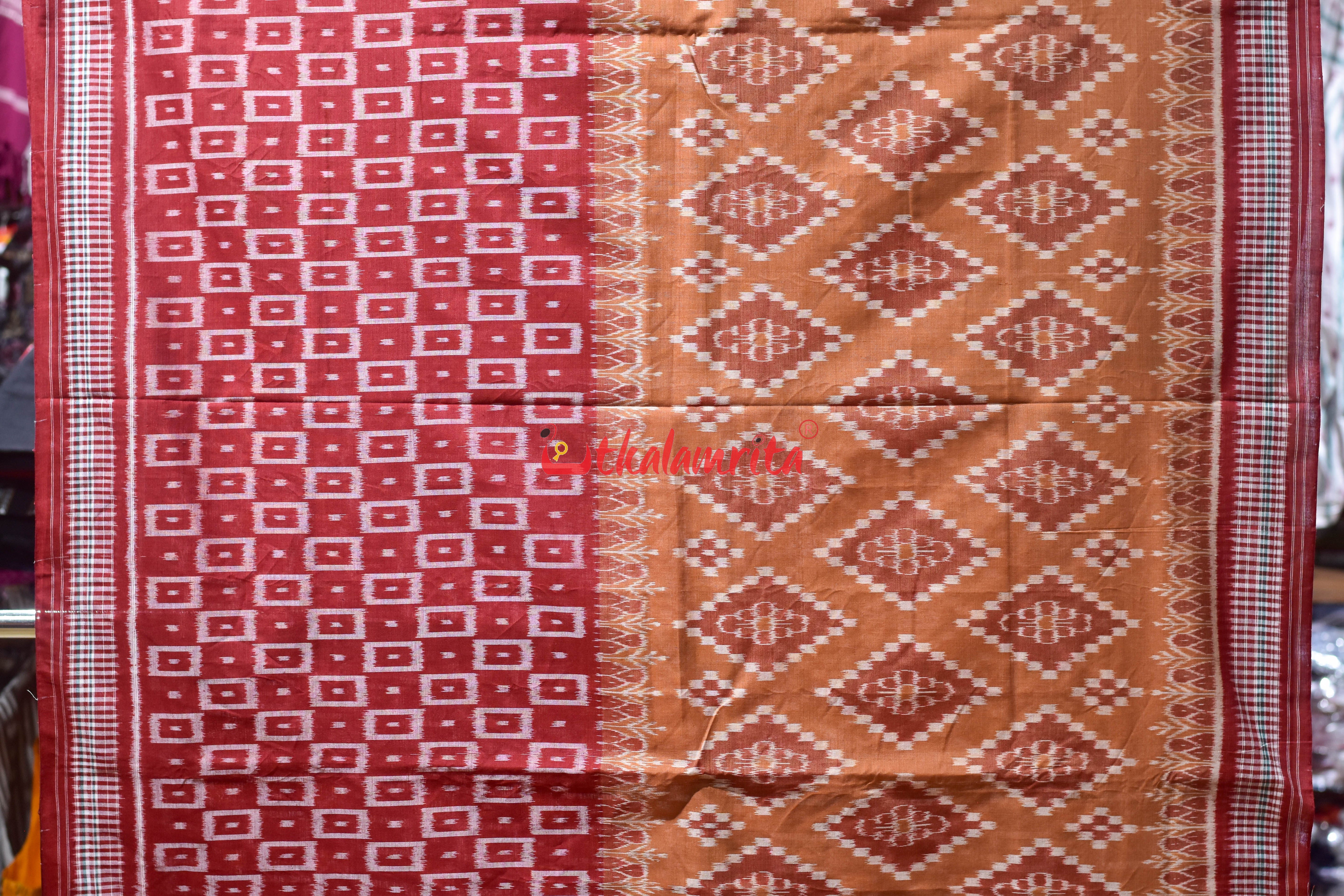 Half Half Rust Body Bandha Khandua Cotton Saree