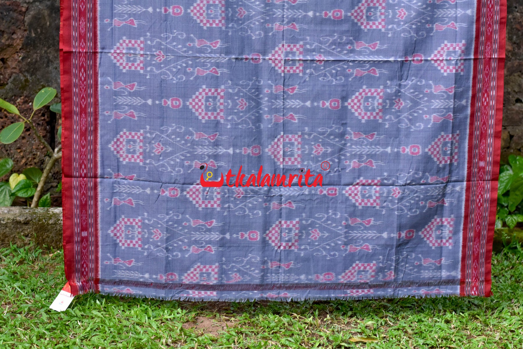 Grey Maroon House Tribals Khandua Cotton Saree